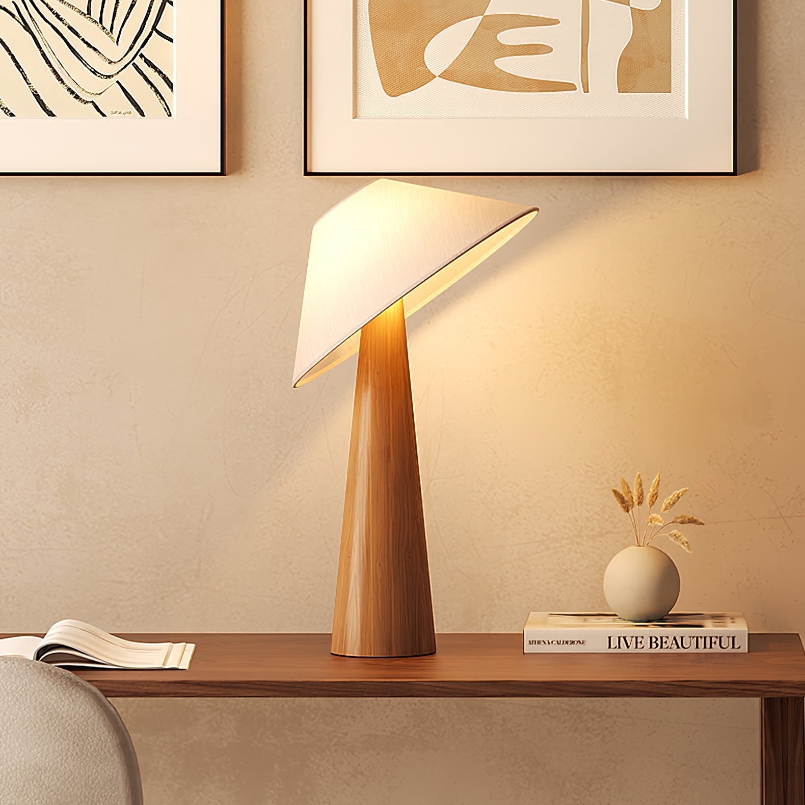 Vosile Sculptural Wood Table Lamp-Neutral Decor