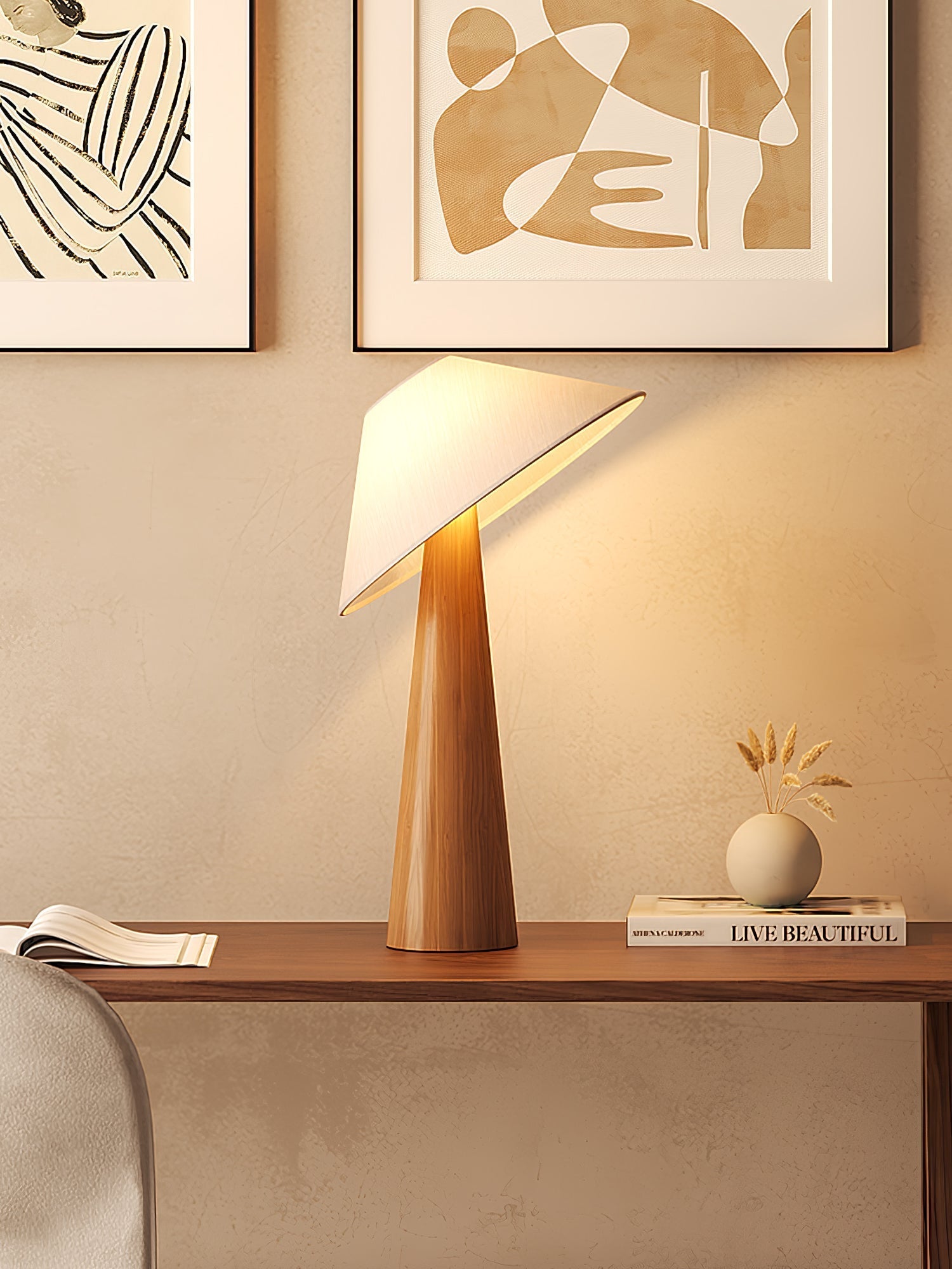 Vosile Sculptural Wood Table Lamp-Neutral Decor