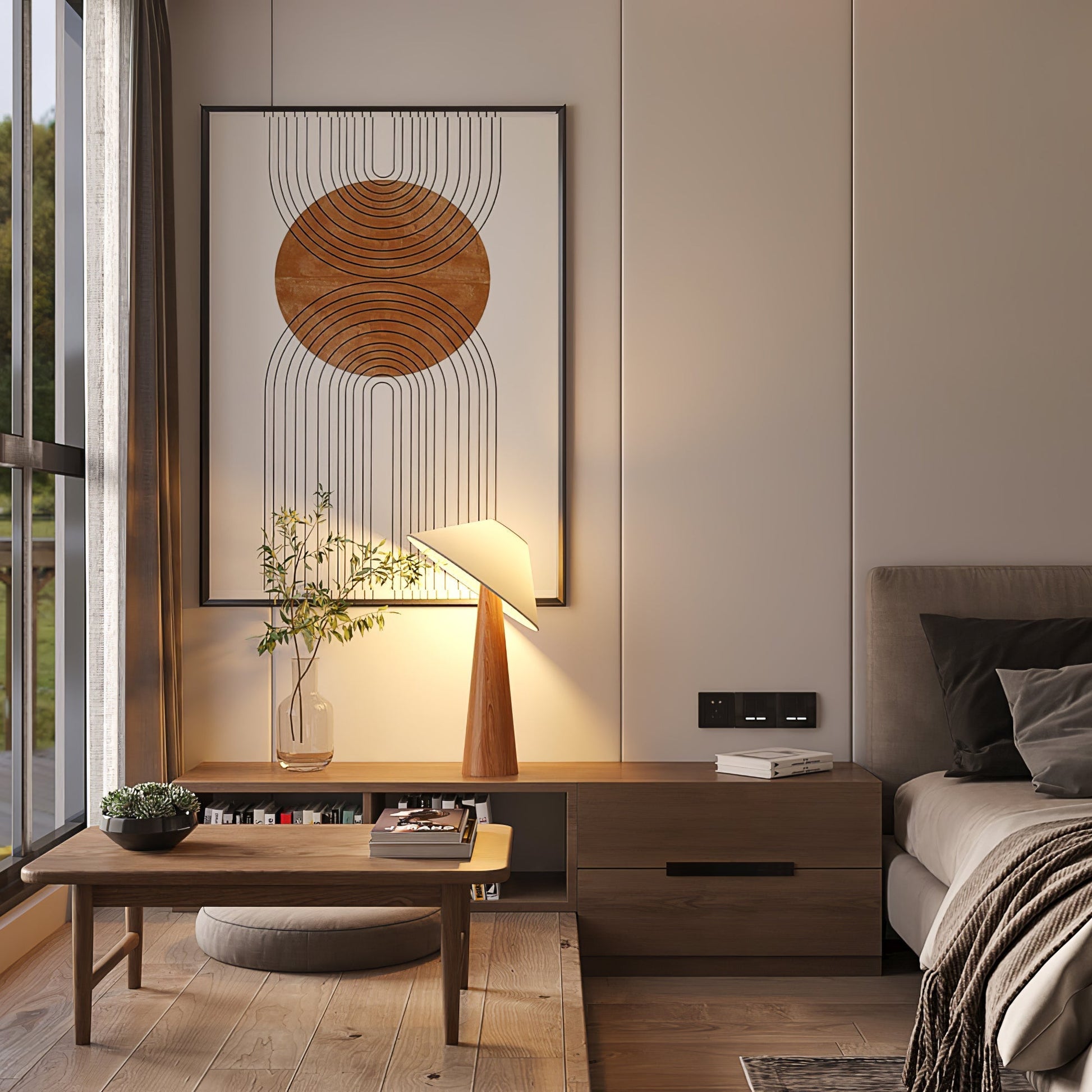 Vosile Sculptural Wood Table Lamp-Neutral Decor