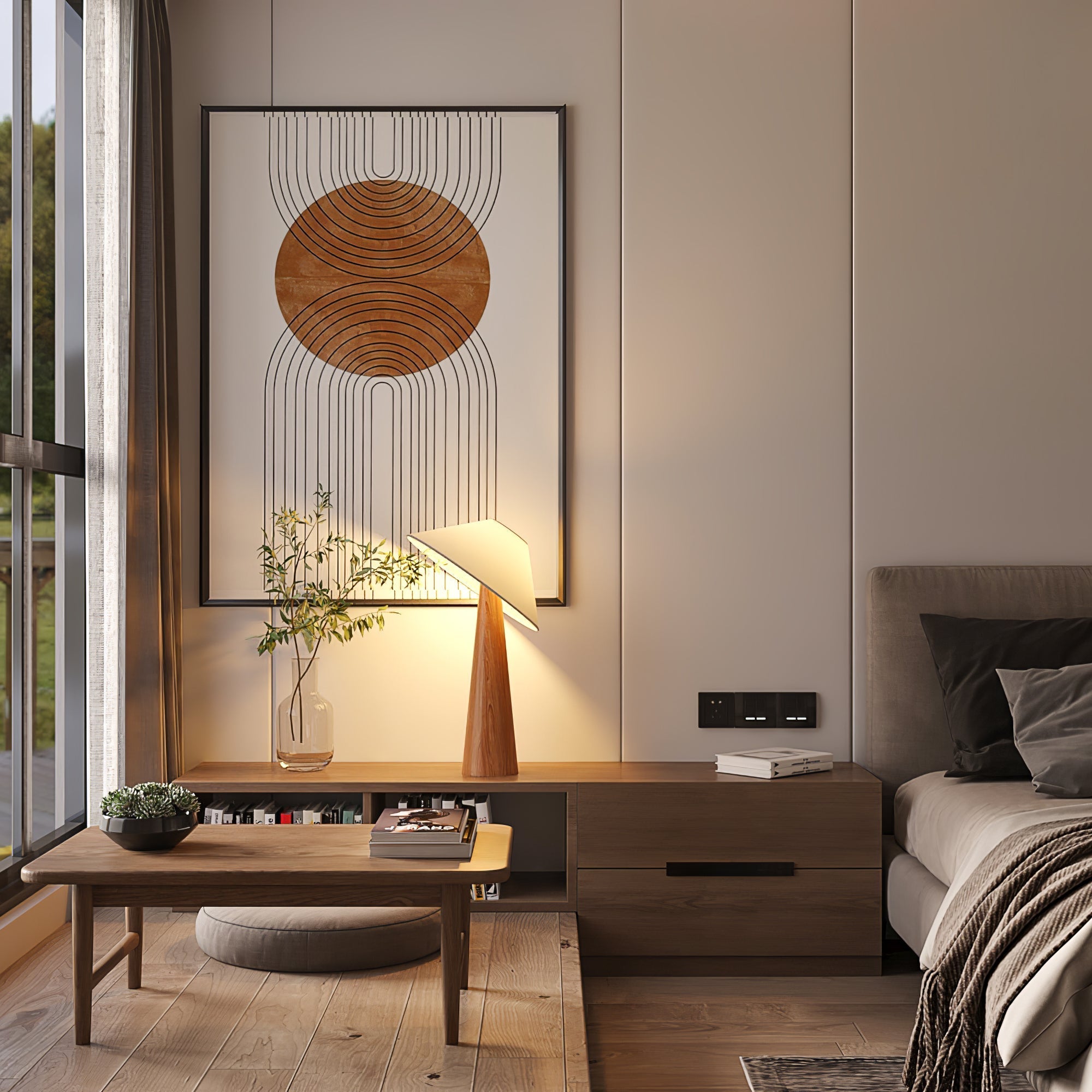 Vosile Sculptural Wood Table Lamp-Neutral Decor