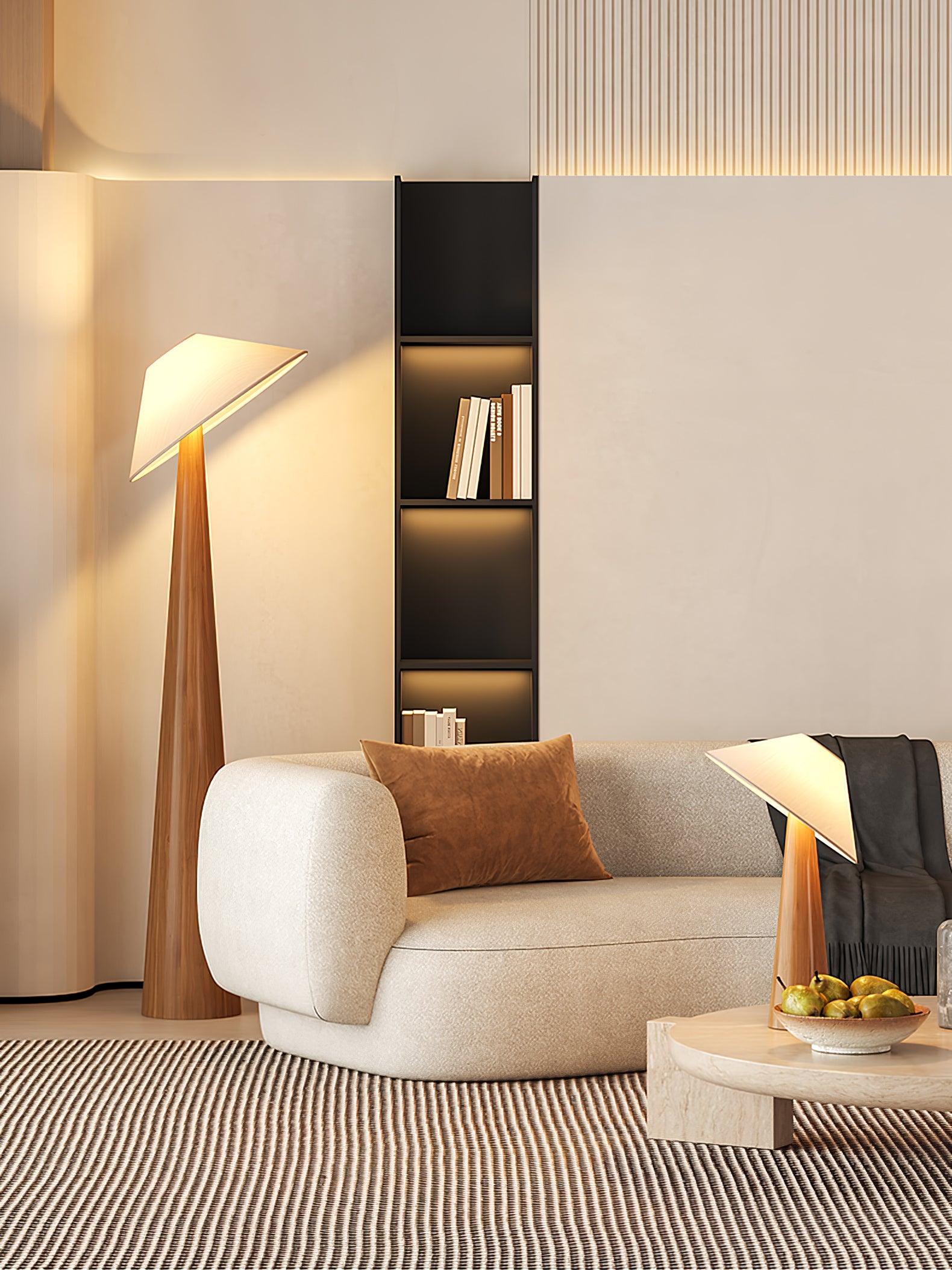 Apex Wooden Tapered Floor Lamp-Neutral Decor