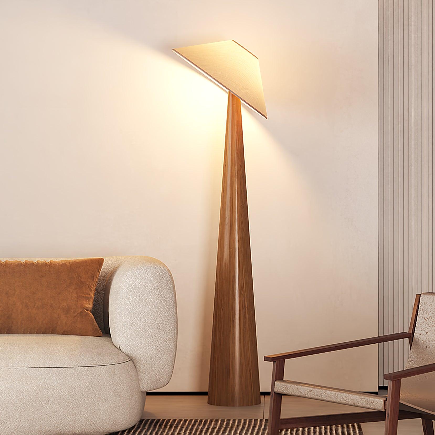 Apex Wooden Tapered Floor Lamp-Neutral Decor