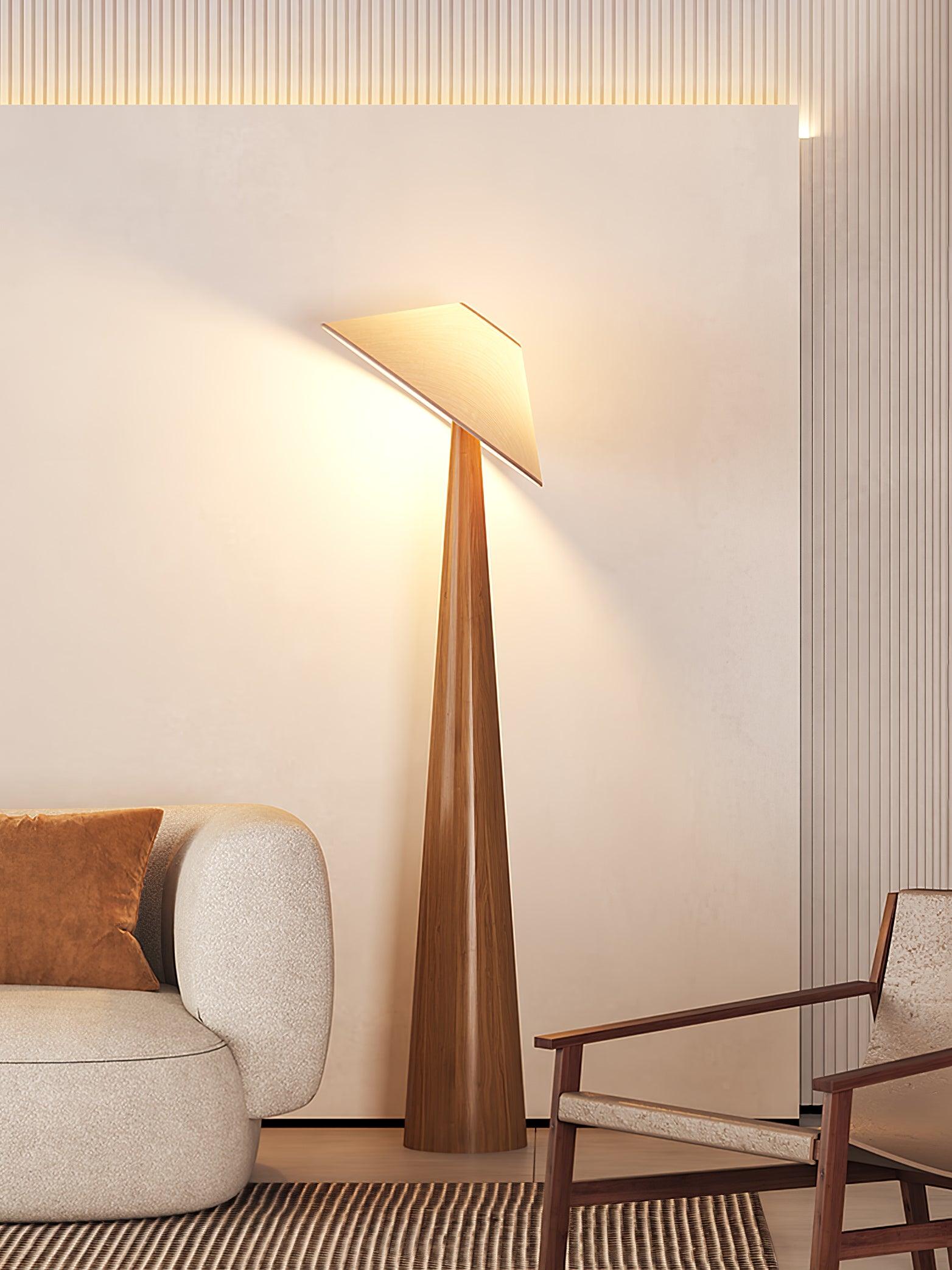 Apex Wooden Tapered Floor Lamp-Neutral Decor