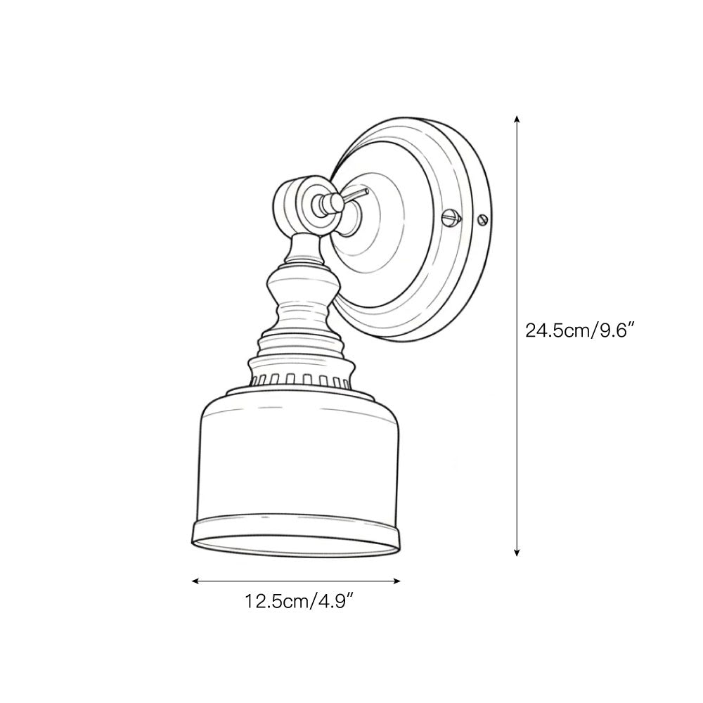 Angled view of the vintage-style brass wall sconce.