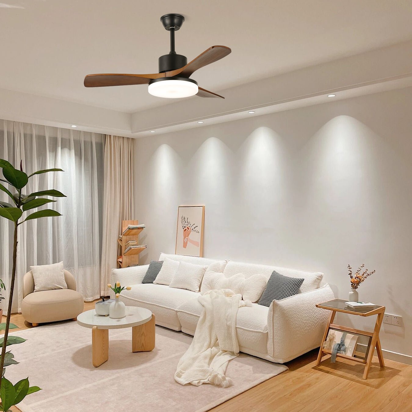 Darian Minimalist Wood Ceiling Fan Light-Neutral Decor