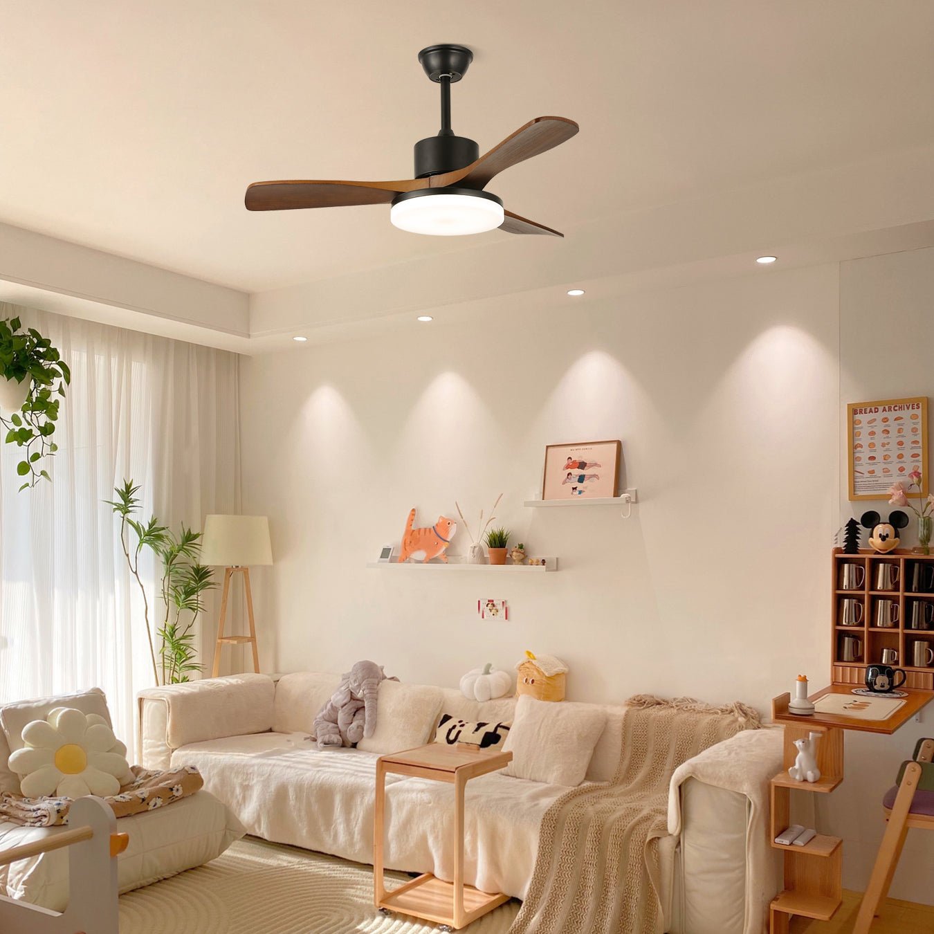 Darian Minimalist Wood Ceiling Fan Light-Neutral Decor