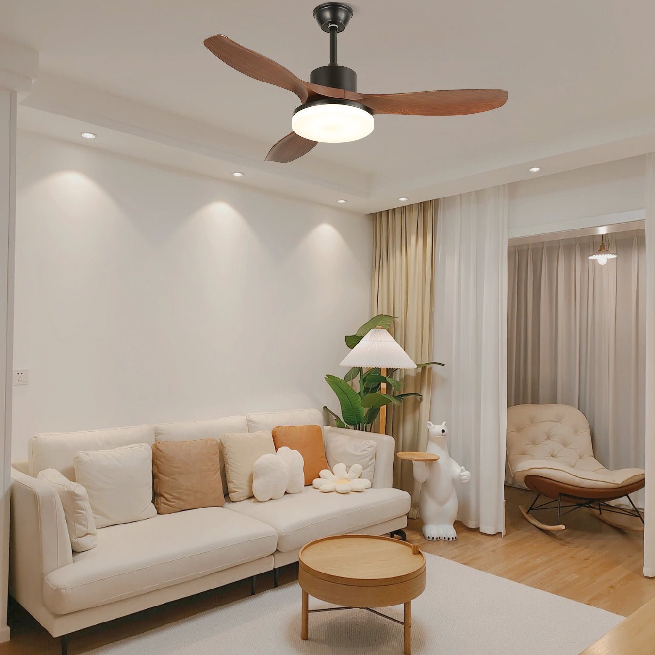 Darian Minimalist Wood Ceiling Fan Light-Neutral Decor