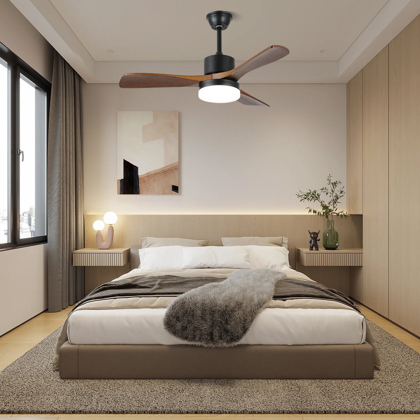 Darian Minimalist Wood Ceiling Fan Light-Neutral Decor