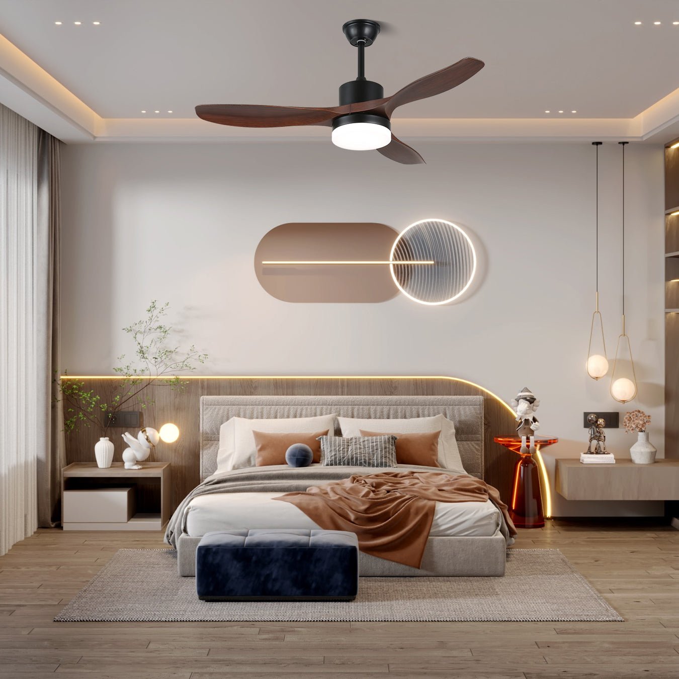 Darian Minimalist Wood Ceiling Fan Light-Neutral Decor