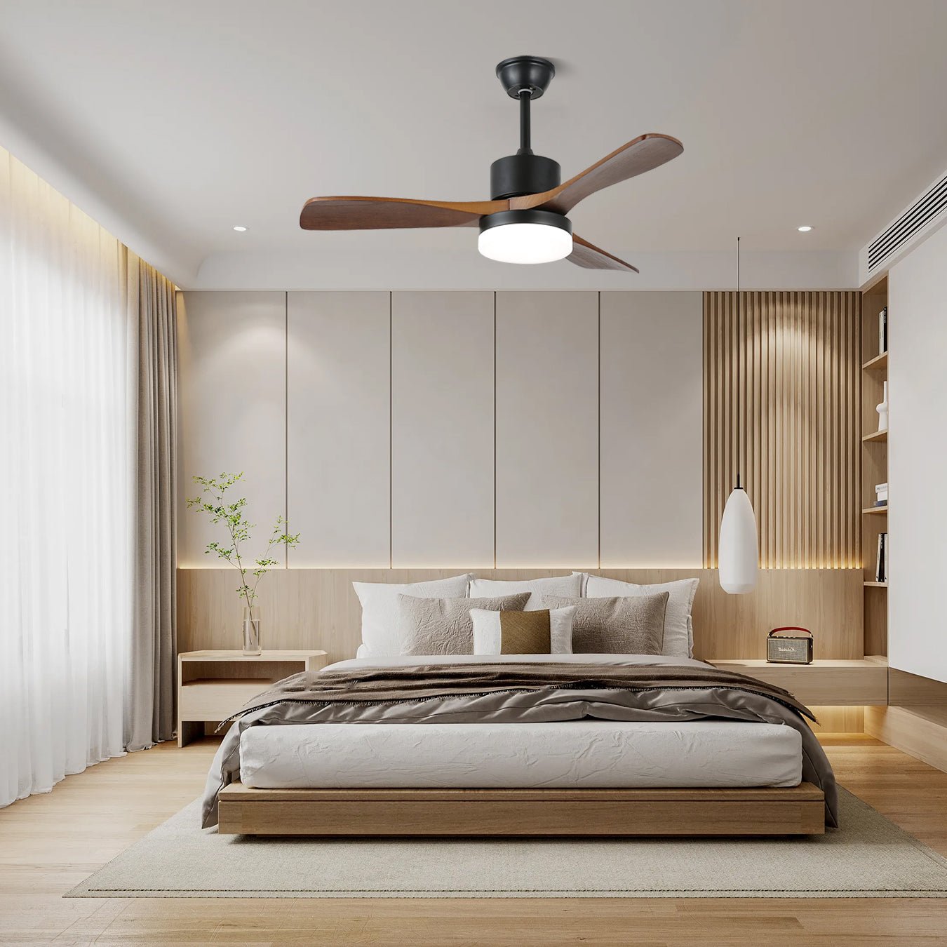 Darian Minimalist Wood Ceiling Fan Light-Neutral Decor