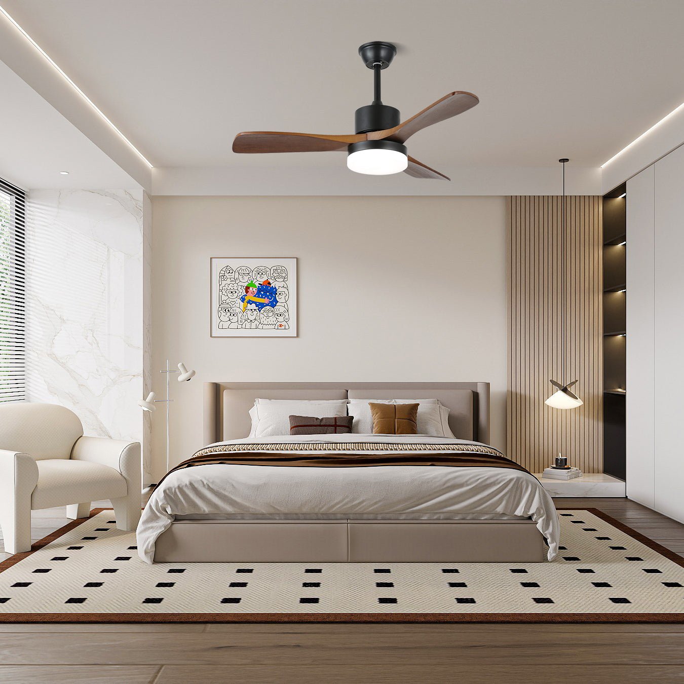 Darian Minimalist Wood Ceiling Fan Light-Neutral Decor