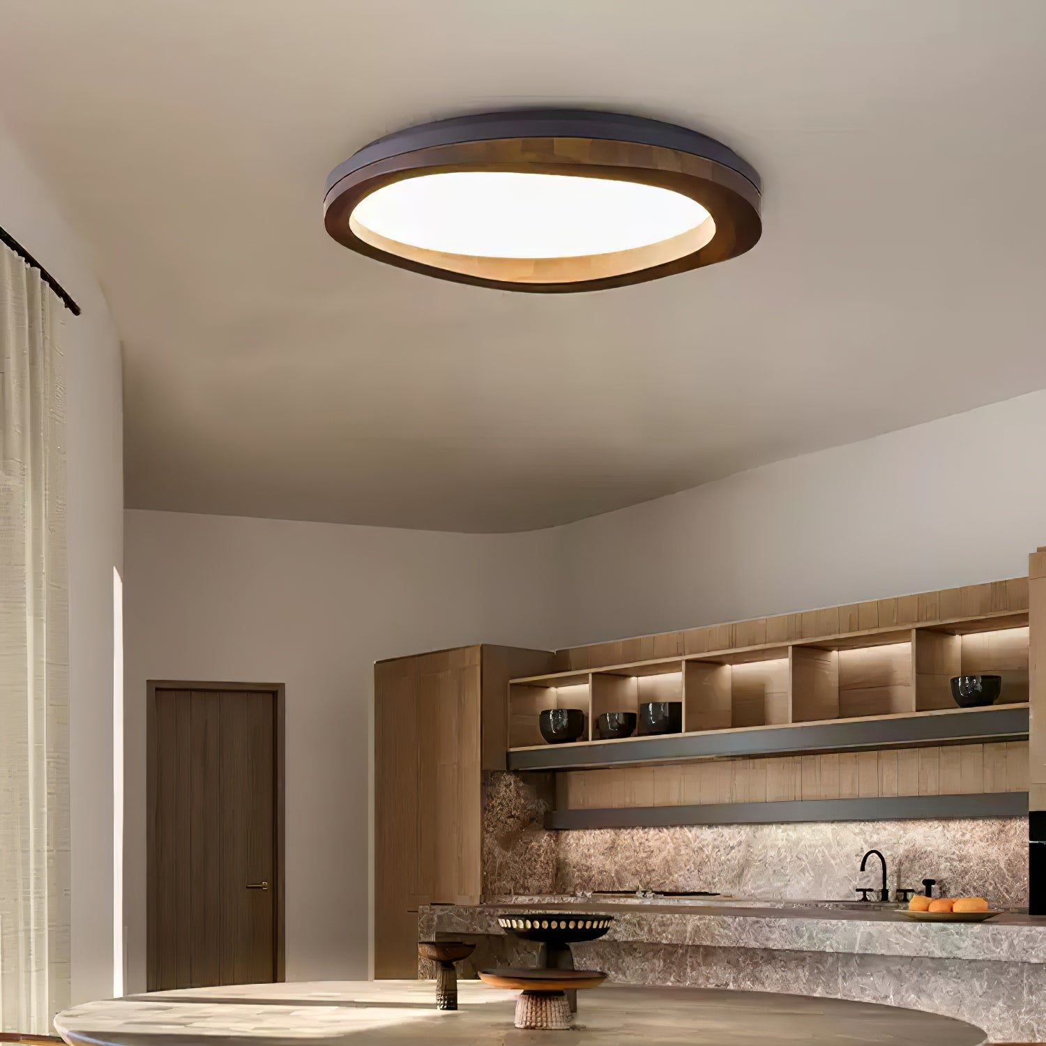 Artalis Walnut Wood Flush Mount-Neutral Decor