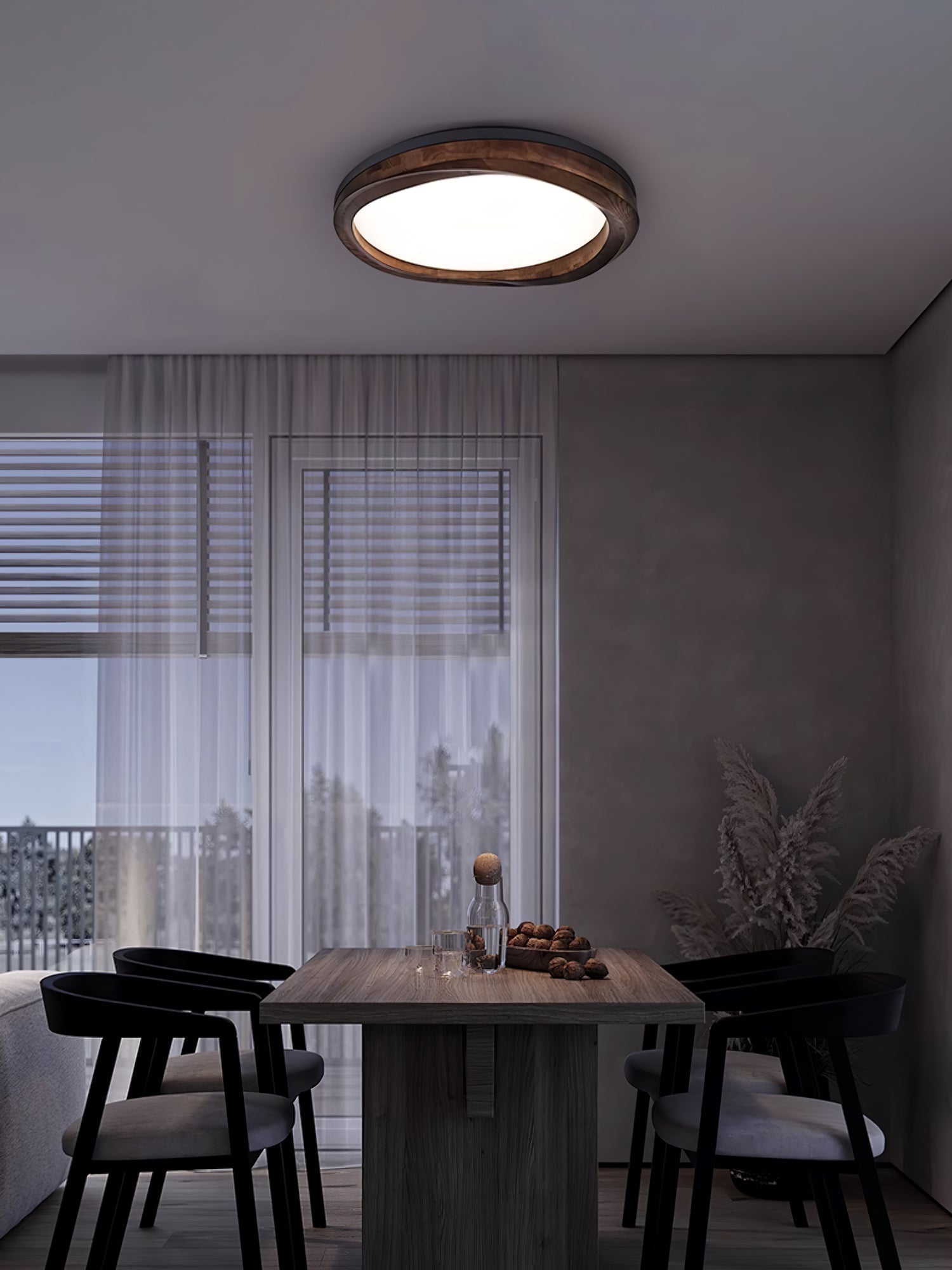 Artalis Walnut Wood Flush Mount-Neutral Decor
