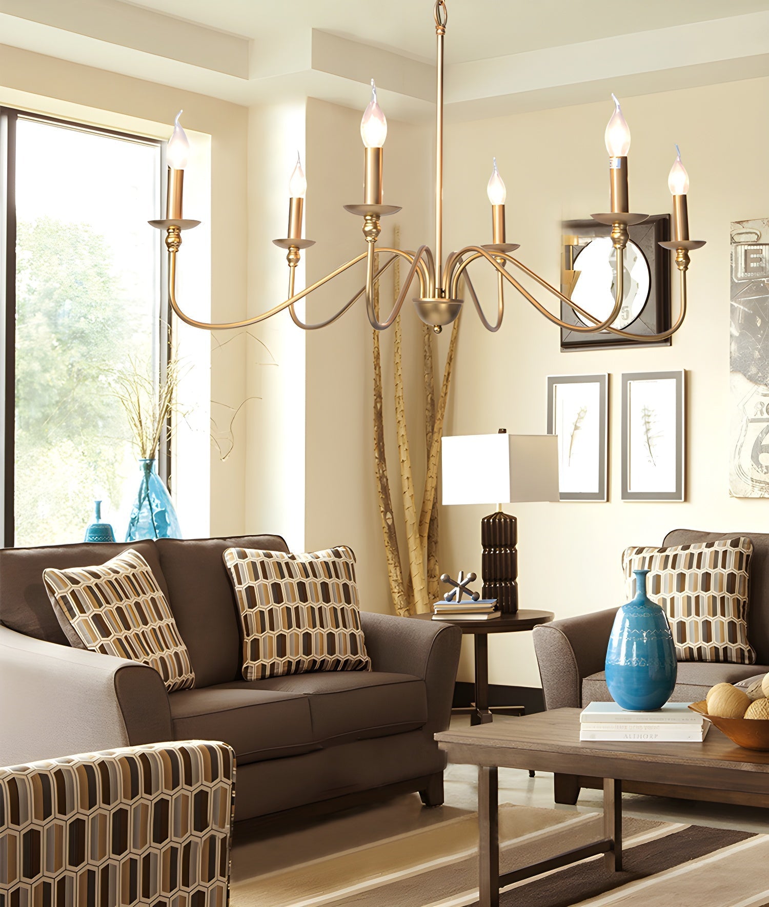 Lustra Chandelier Gold Candle Curved Arms-Neutral Decor