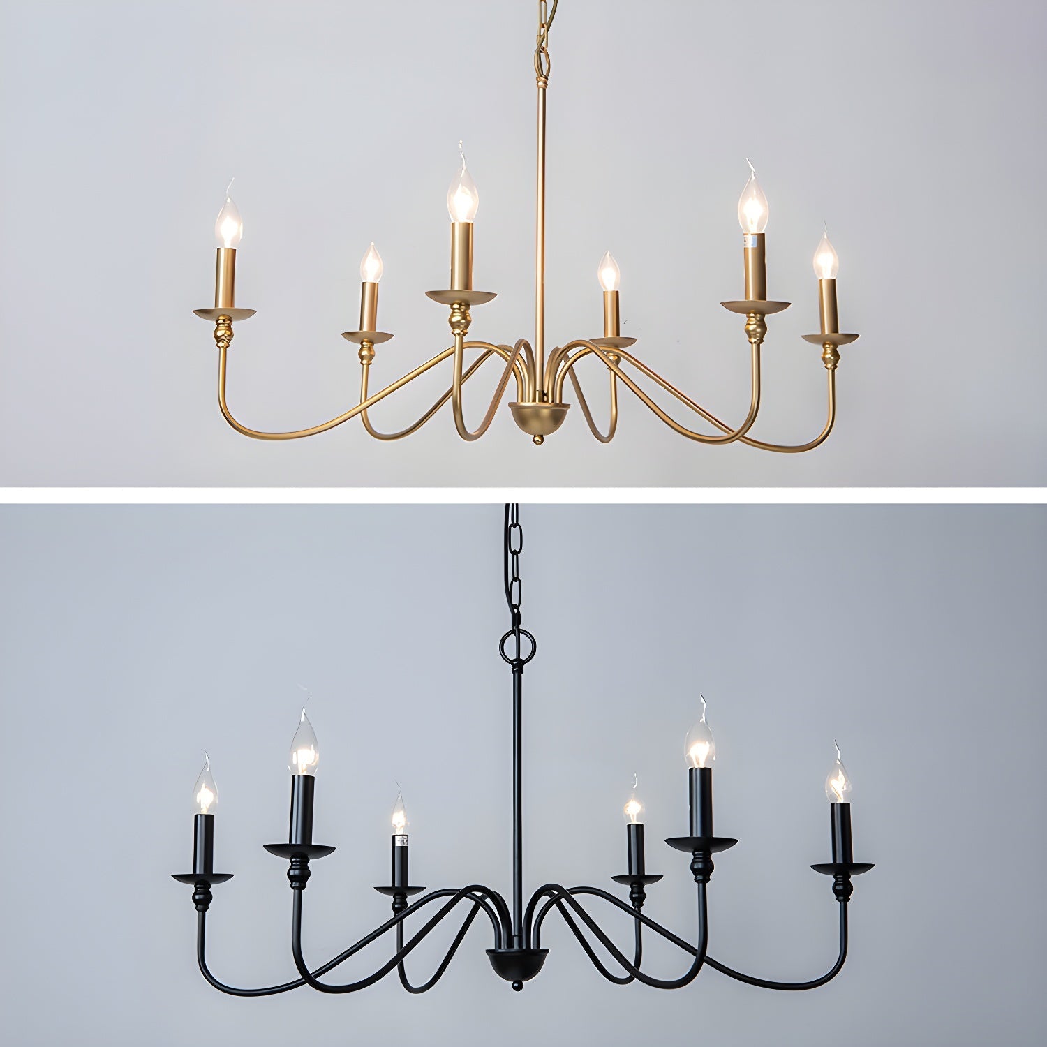 Lustra Chandelier Gold Candle Curved Arms-Neutral Decor