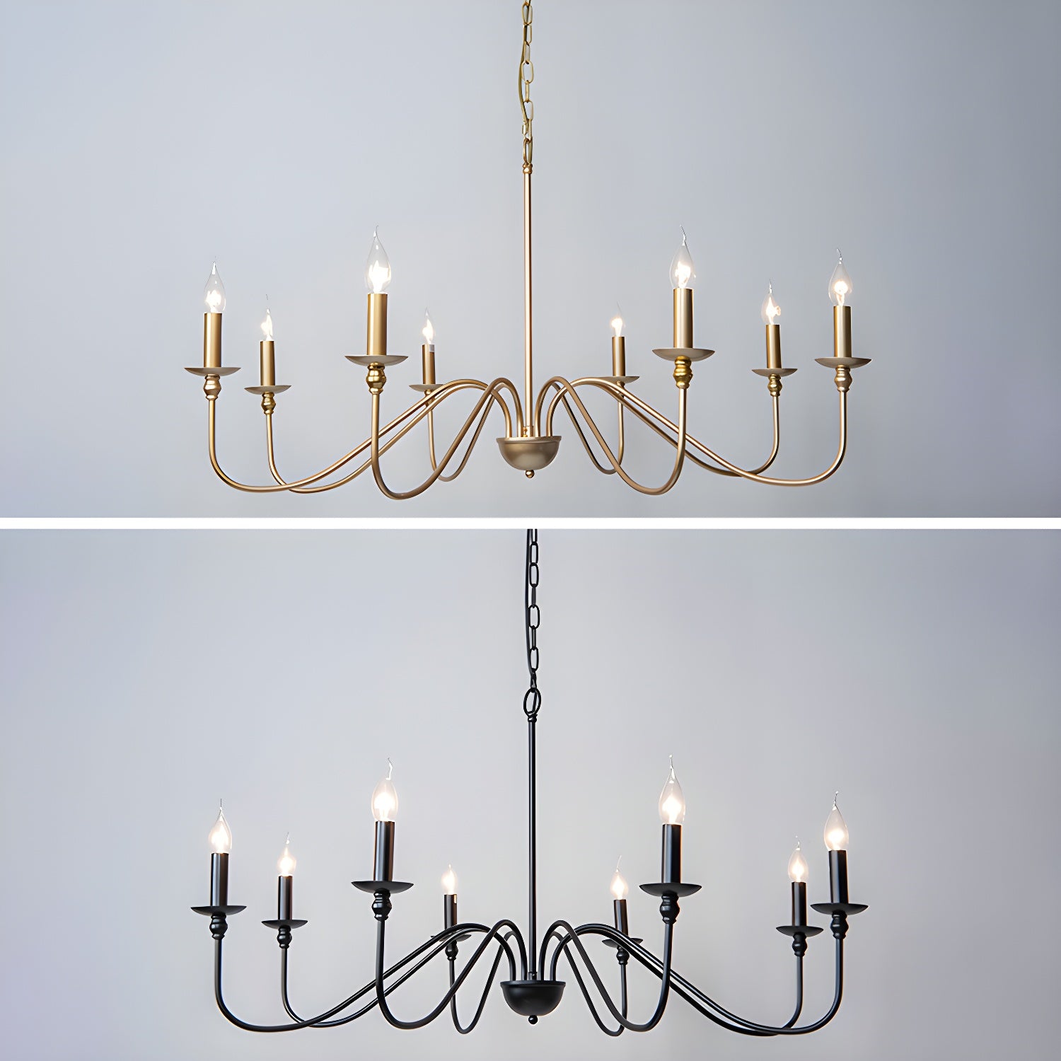 Lustra Chandelier Gold Candle Curved Arms-Neutral Decor