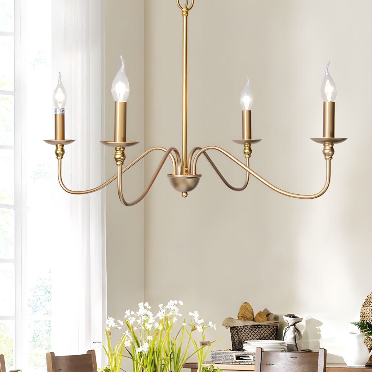 Lustra Chandelier Gold Candle Curved Arms-Neutral Decor