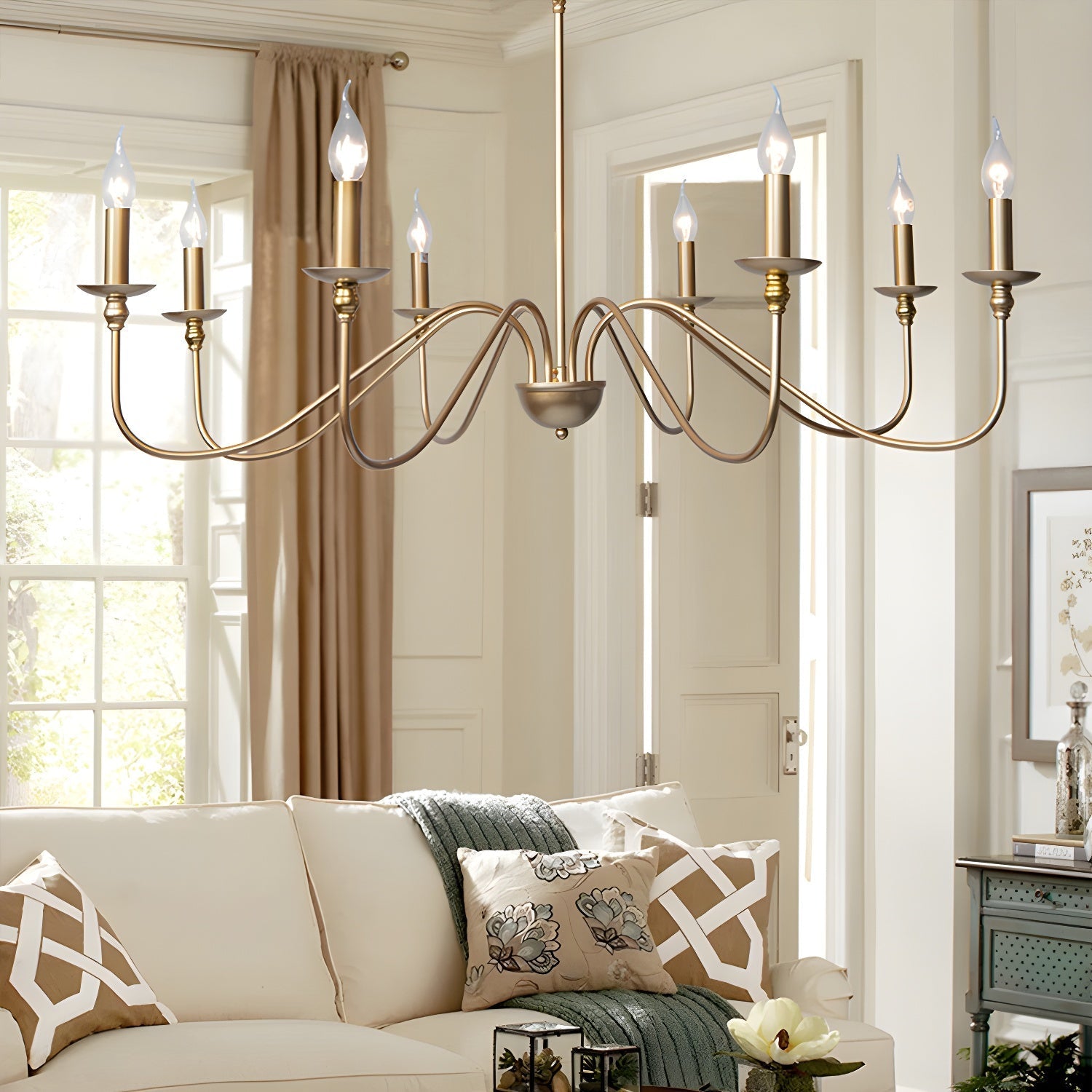 Lustra Chandelier Gold Candle Curved Arms-Neutral Decor