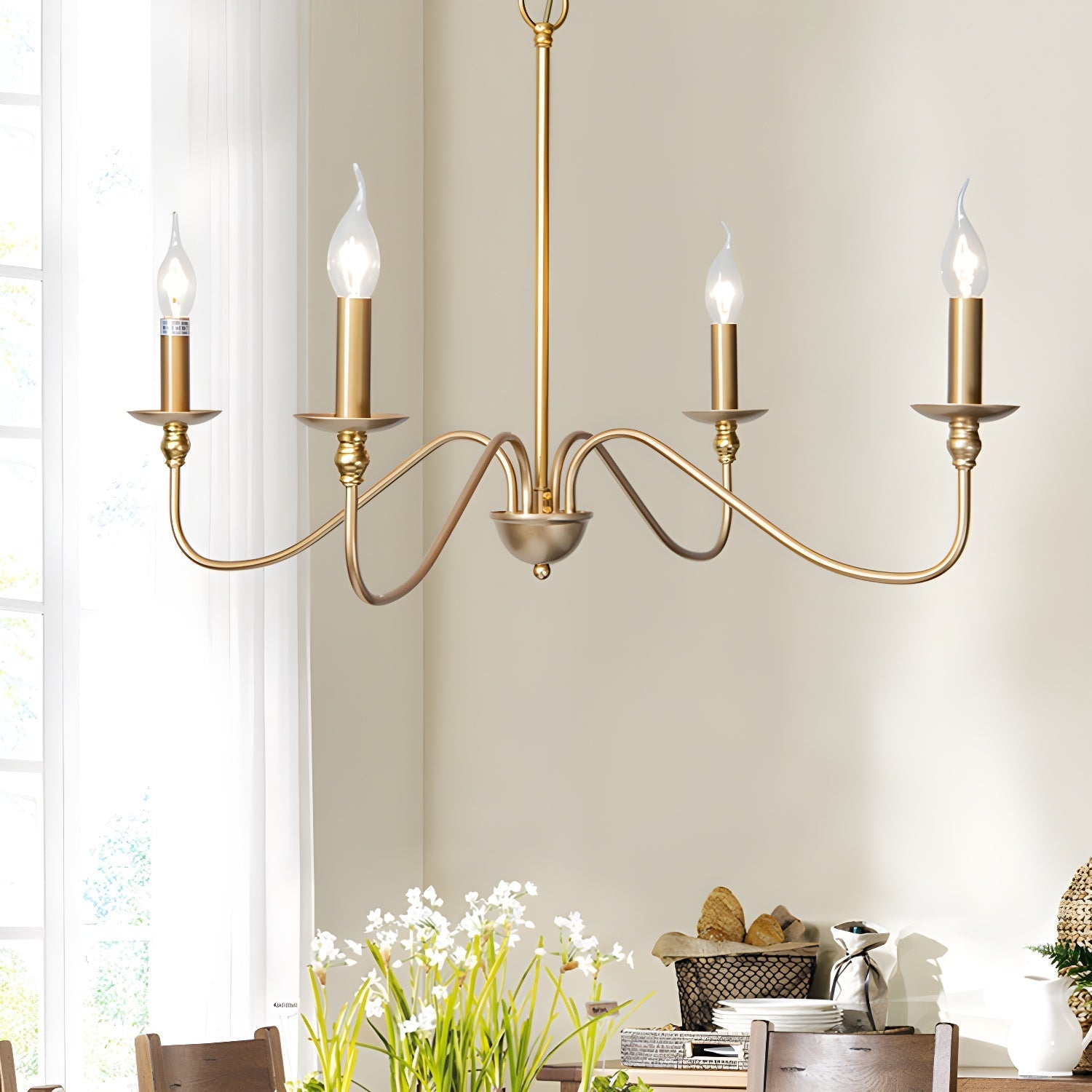 Lustra Chandelier Gold Candle Curved Arms-Neutral Decor