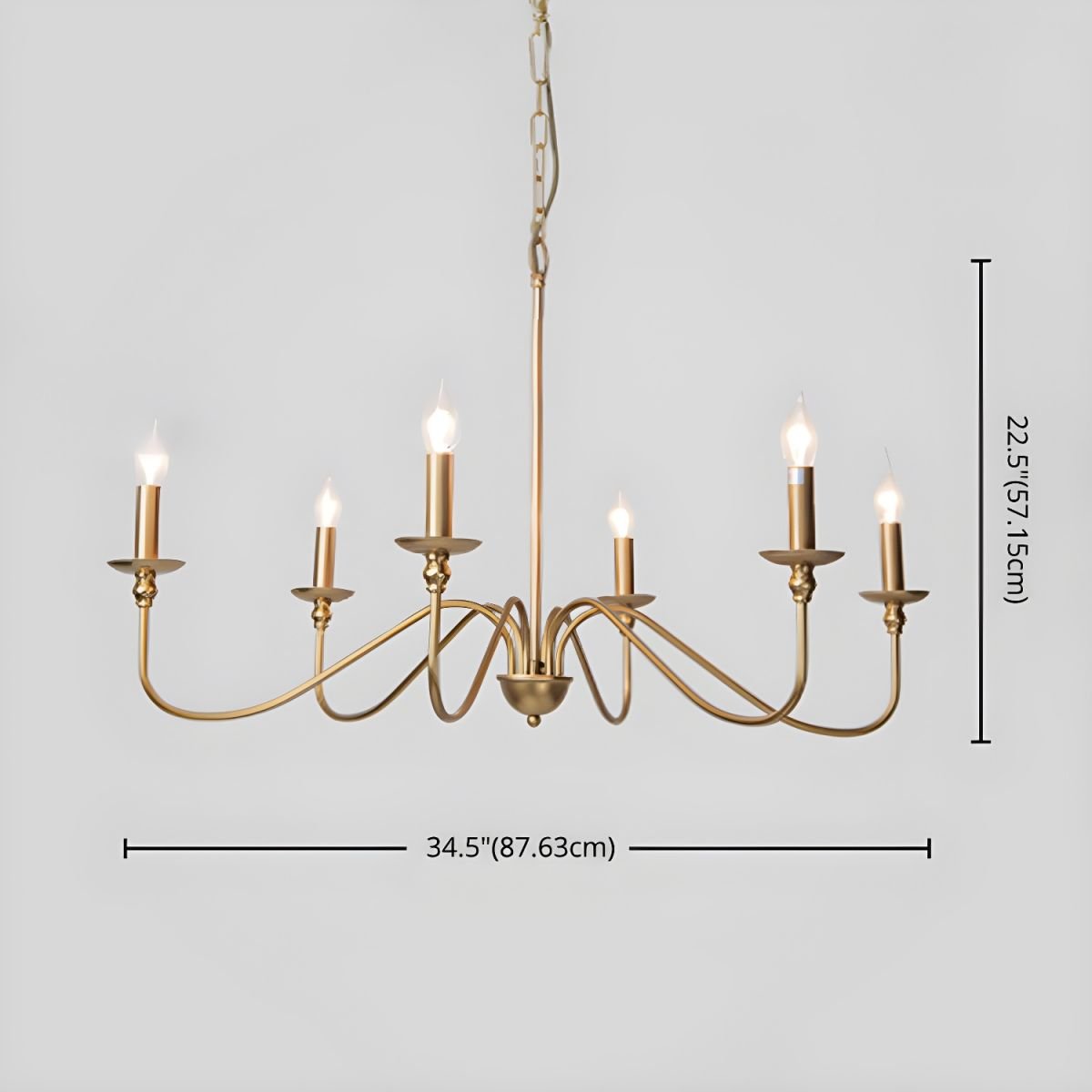 Lustra Chandelier Gold Candle Curved Arms-Neutral Decor