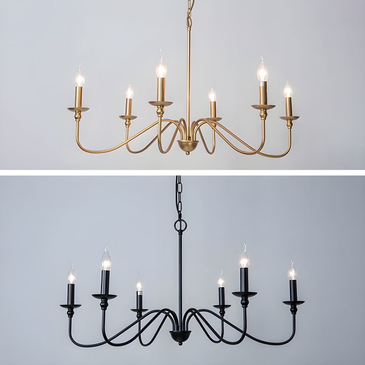 Lustra Chandelier Gold Candle Curved Arms-Neutral Decor