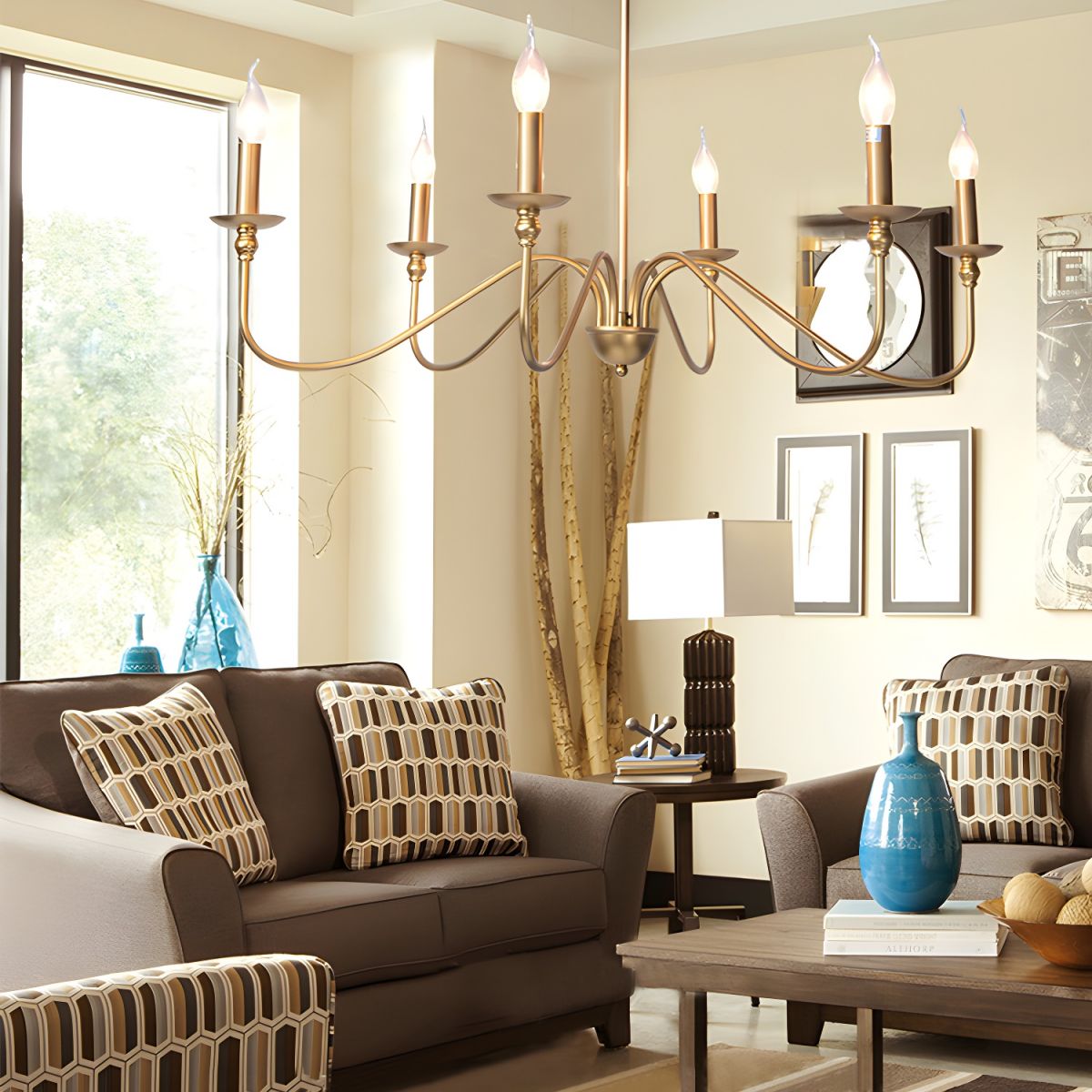 Lustra Chandelier Gold Candle Curved Arms-Neutral Decor
