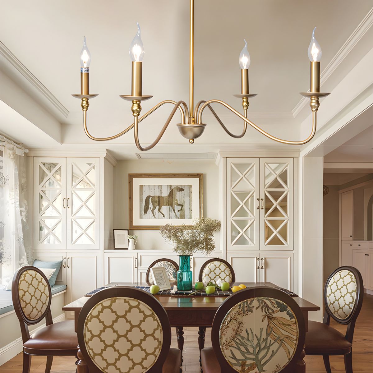 Lustra Chandelier Gold Candle Curved Arms-Neutral Decor