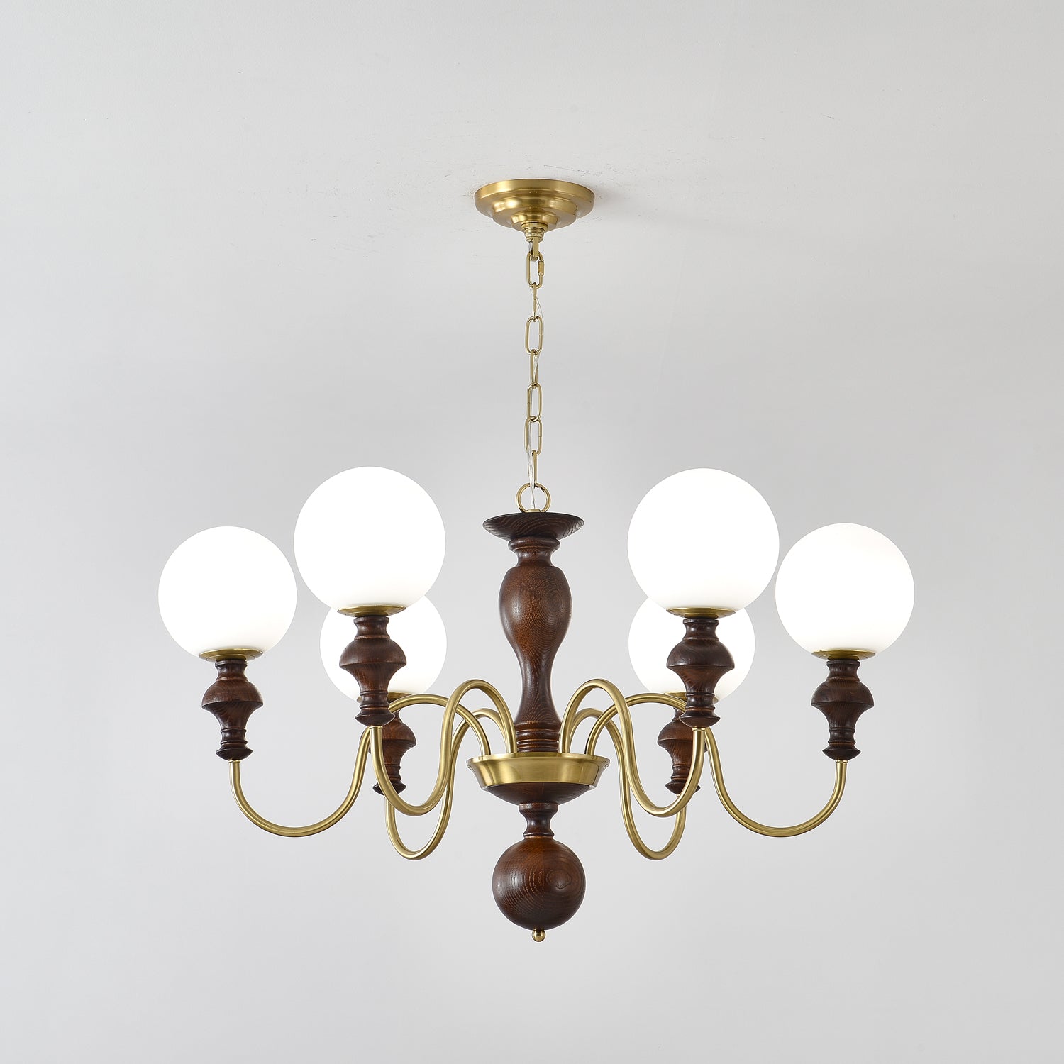 Indris Chandelier Wood & Brass Timeless Globe-Neutral Decor
