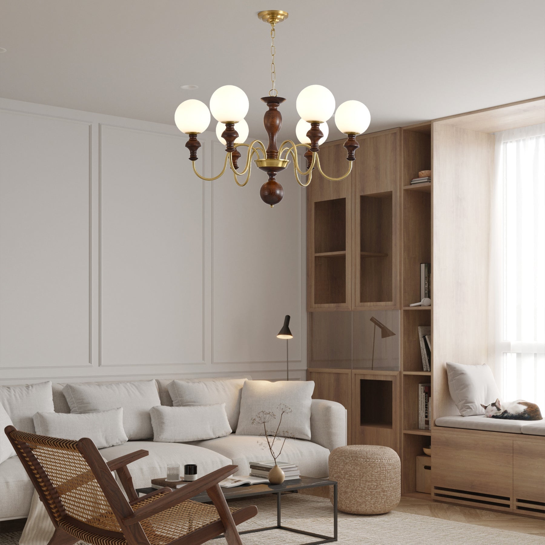 Indris Chandelier Wood & Brass Timeless Globe-Neutral Decor