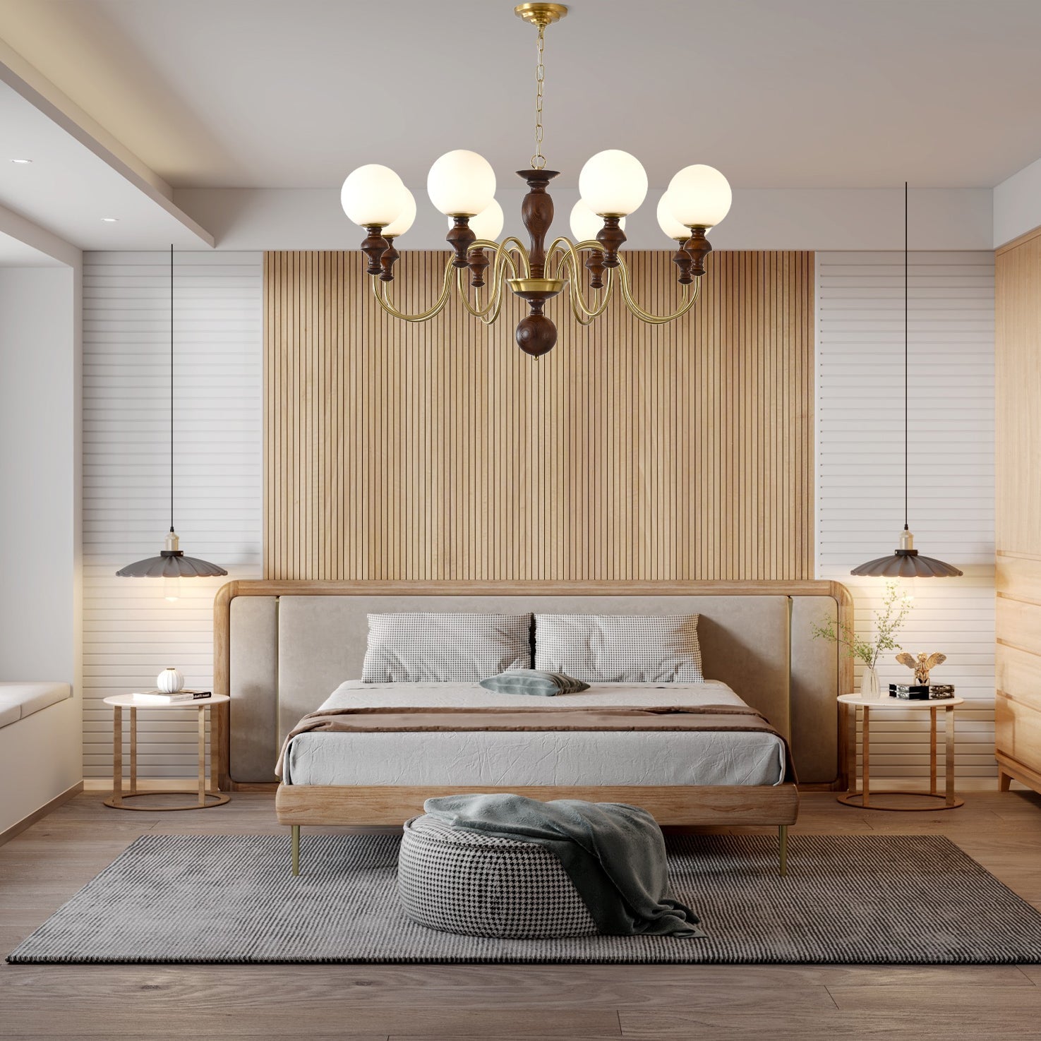 Indris Chandelier Wood & Brass Timeless Globe-Neutral Decor
