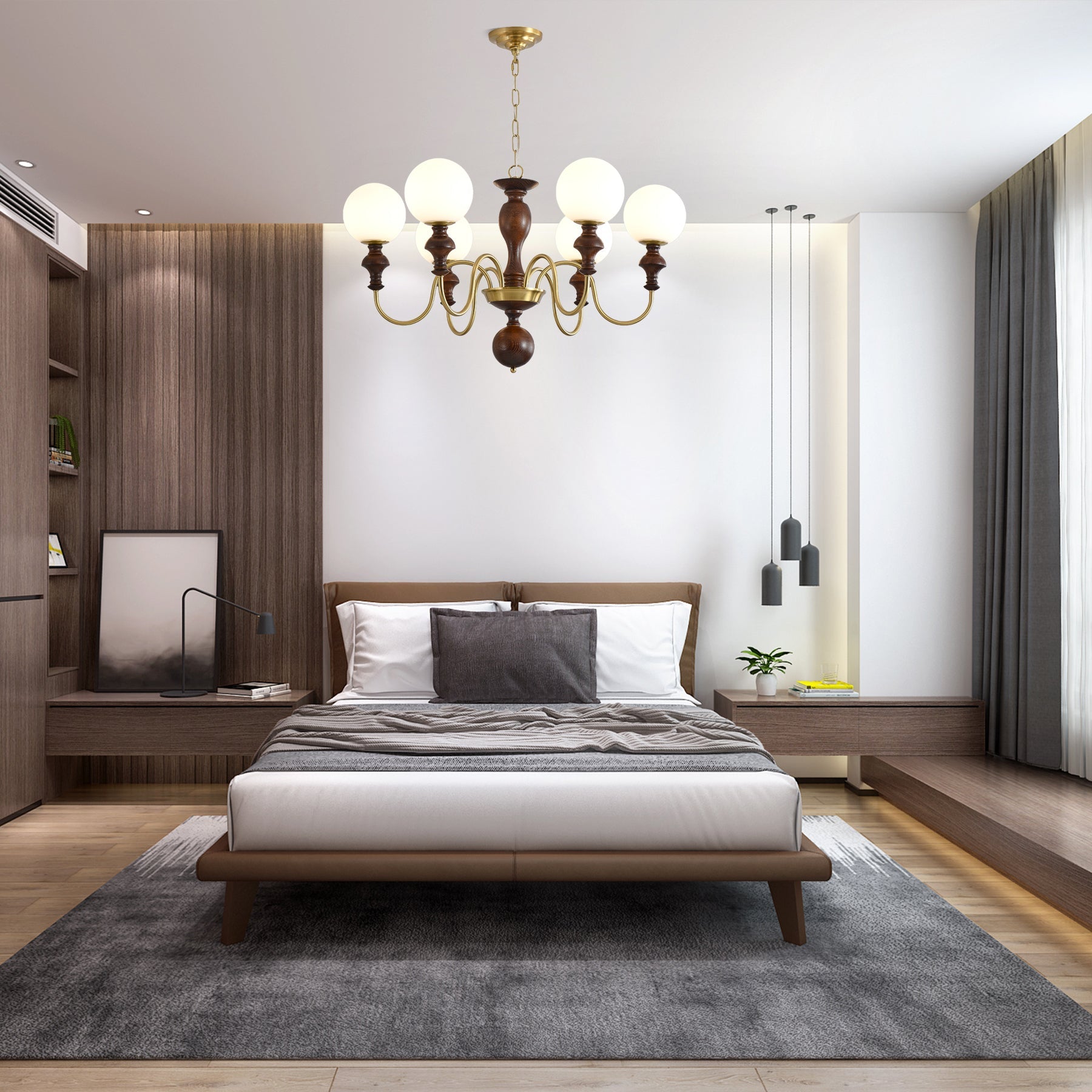 Indris Chandelier Wood & Brass Timeless Globe-Neutral Decor
