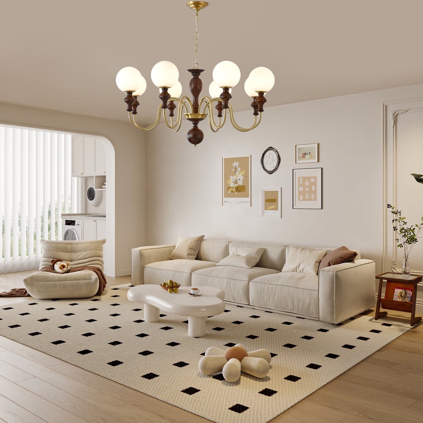 Indris Chandelier Wood & Brass Timeless Globe-Neutral Decor