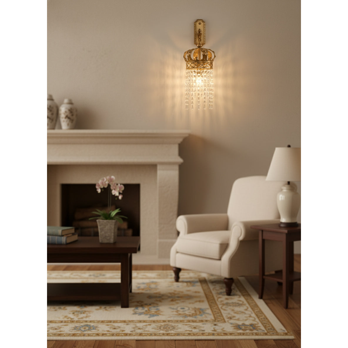 Lifestyle image showing the lamp providing accent lighting in a hallway.