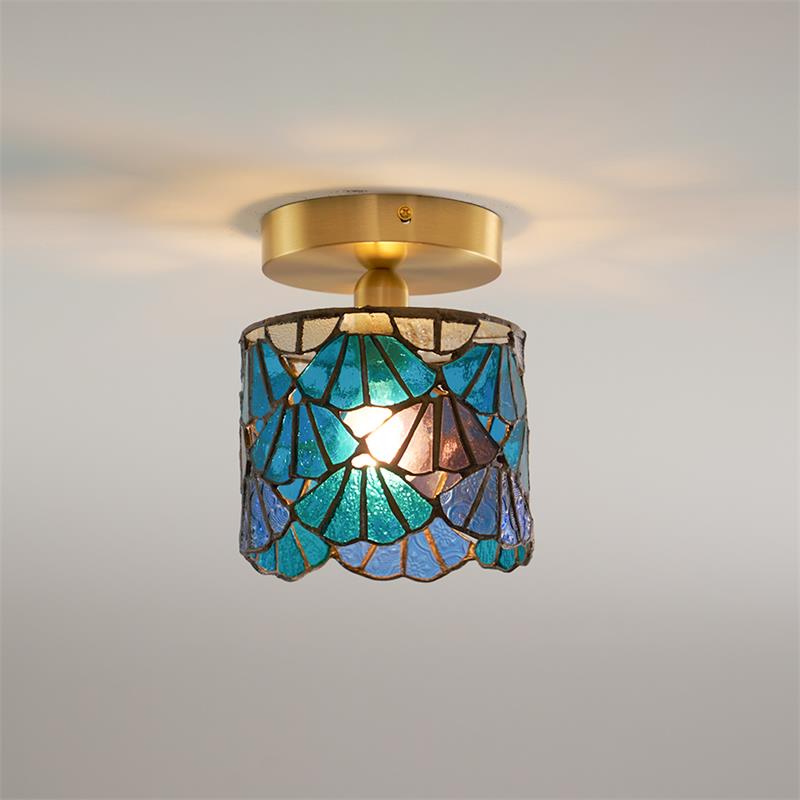 Rosavine Tiffany Stained Glass Semi Flush Mount Light