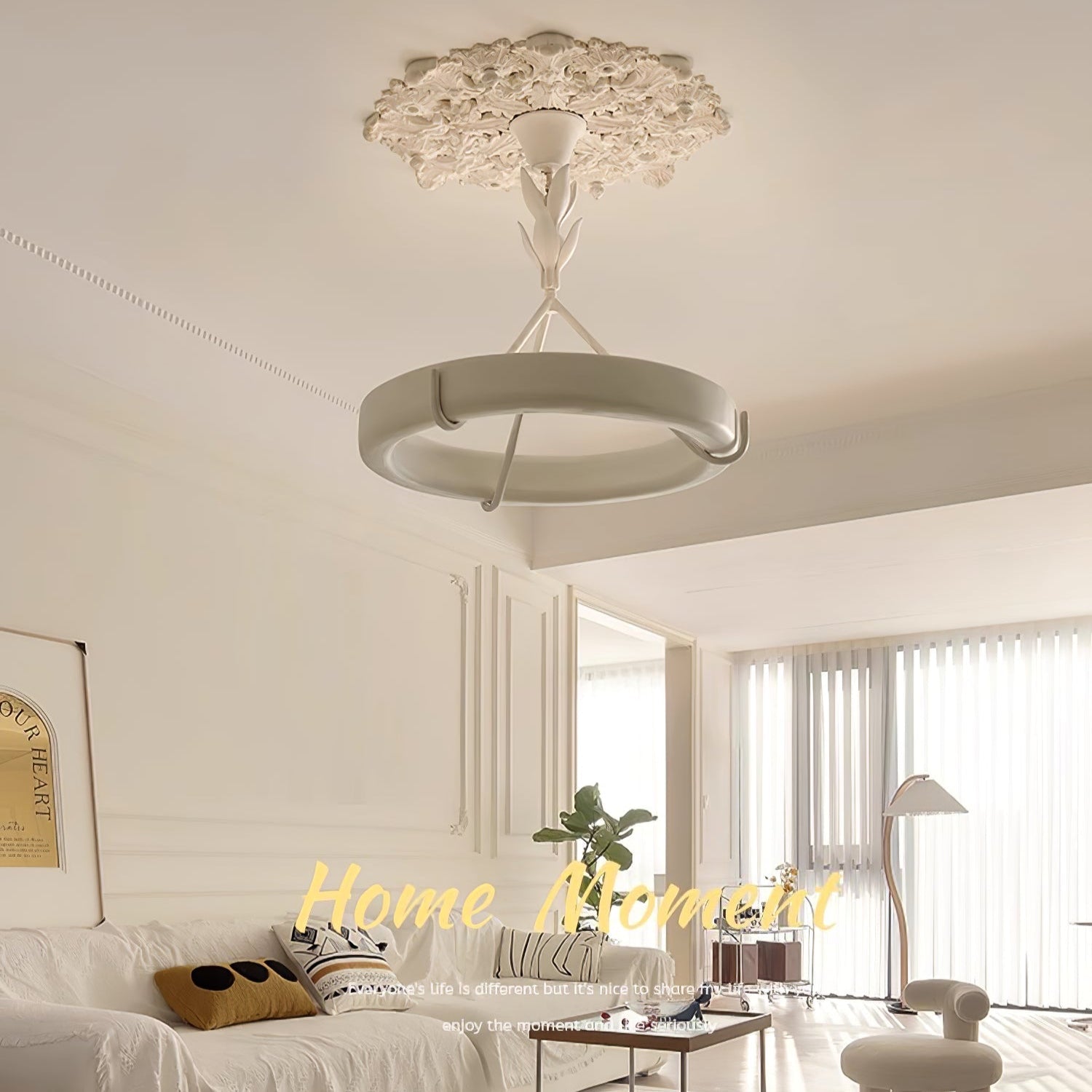 Eixor Chandelier Plaster White Floral Shape Minimalist-Neutral Decor