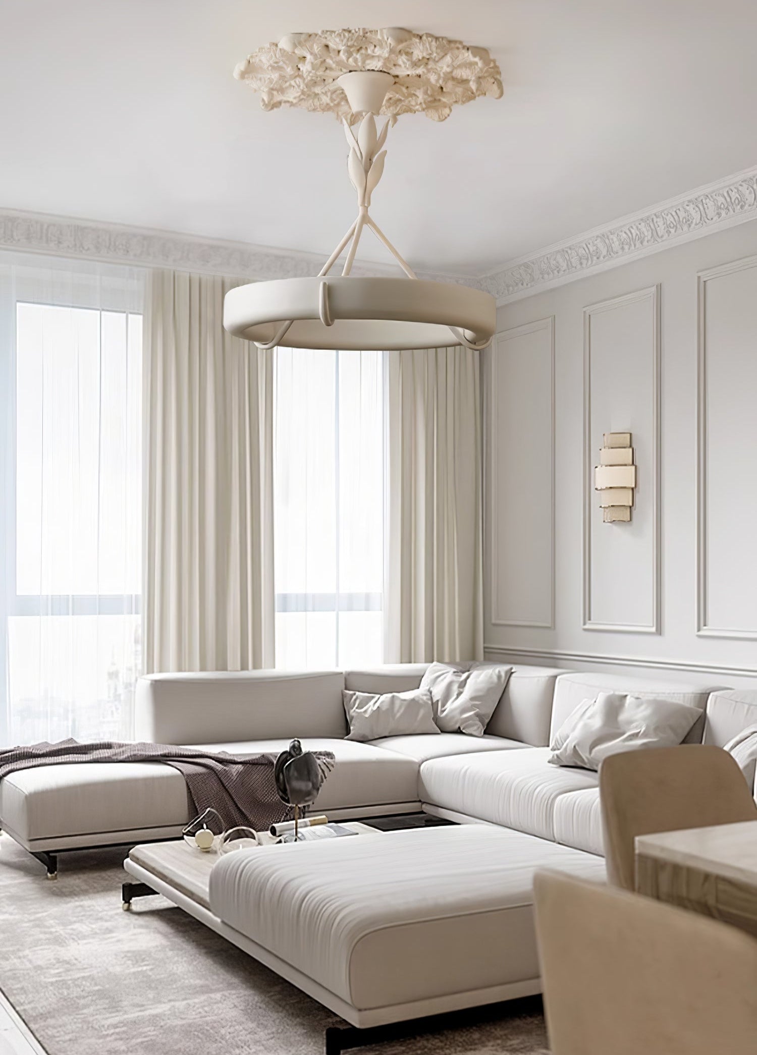 Eixor Chandelier Plaster White Floral Shape Minimalist-Neutral Decor