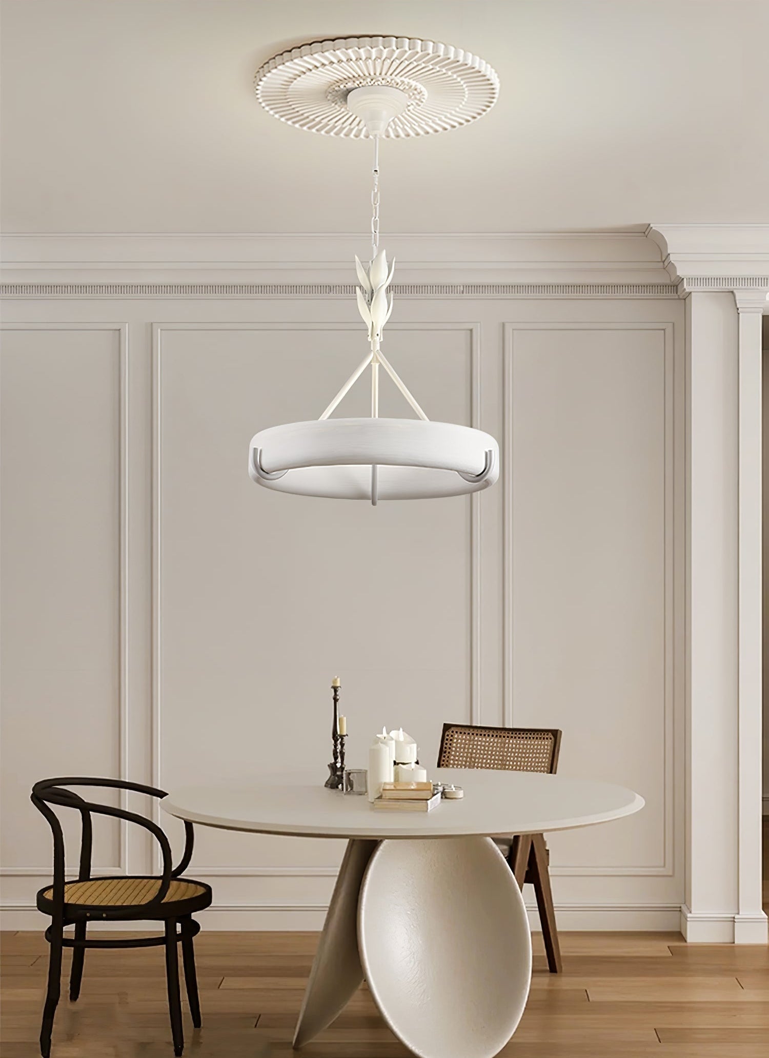 Eixor Chandelier Plaster White Floral Shape Minimalist-Neutral Decor