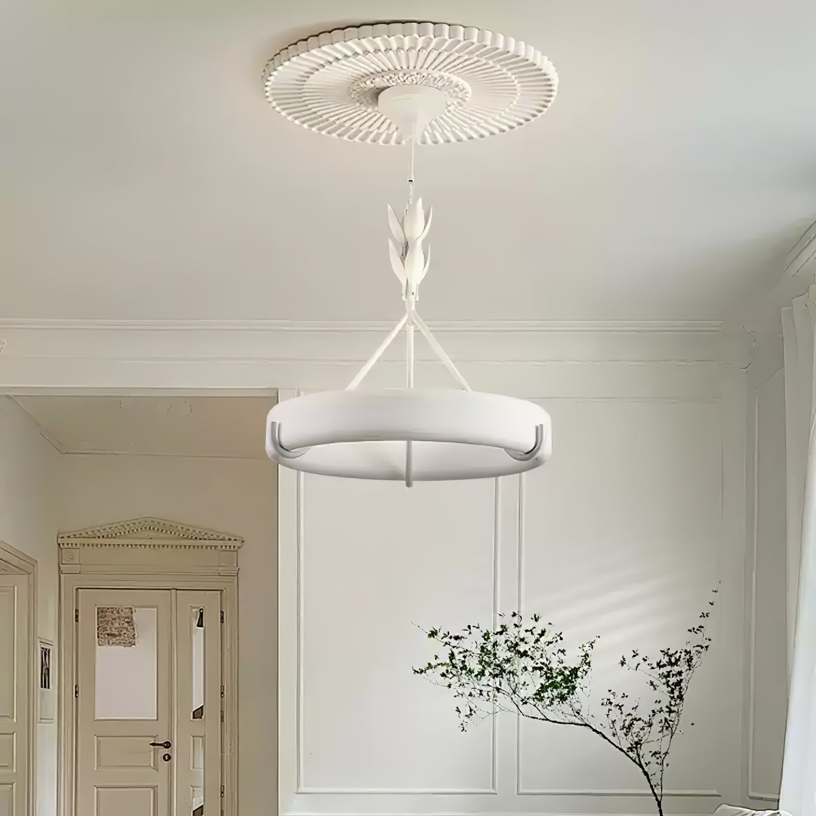 Eixor Chandelier Plaster White Floral Shape Minimalist-Neutral Decor