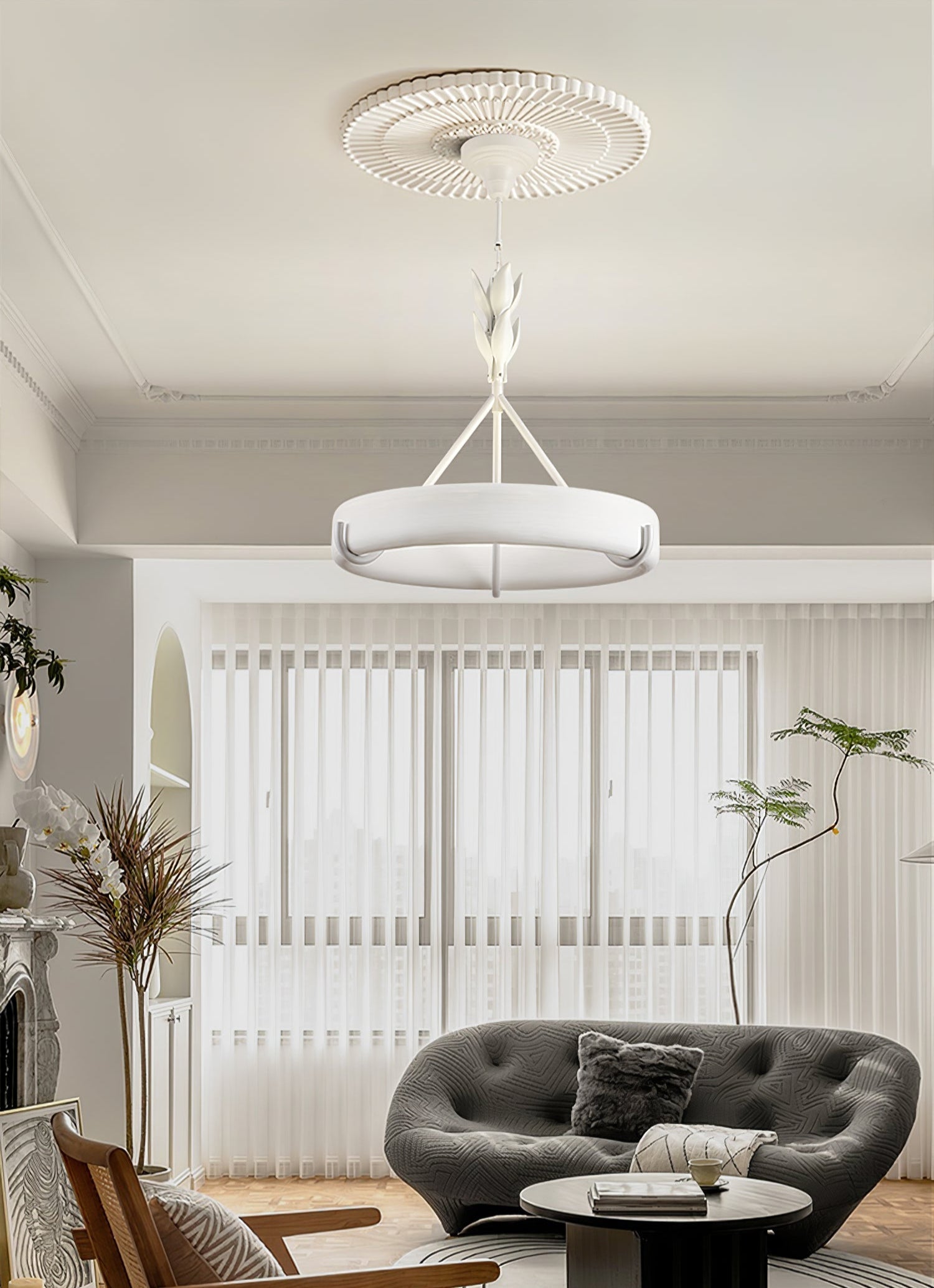 Eixor Chandelier Plaster White Floral Shape Minimalist-Neutral Decor