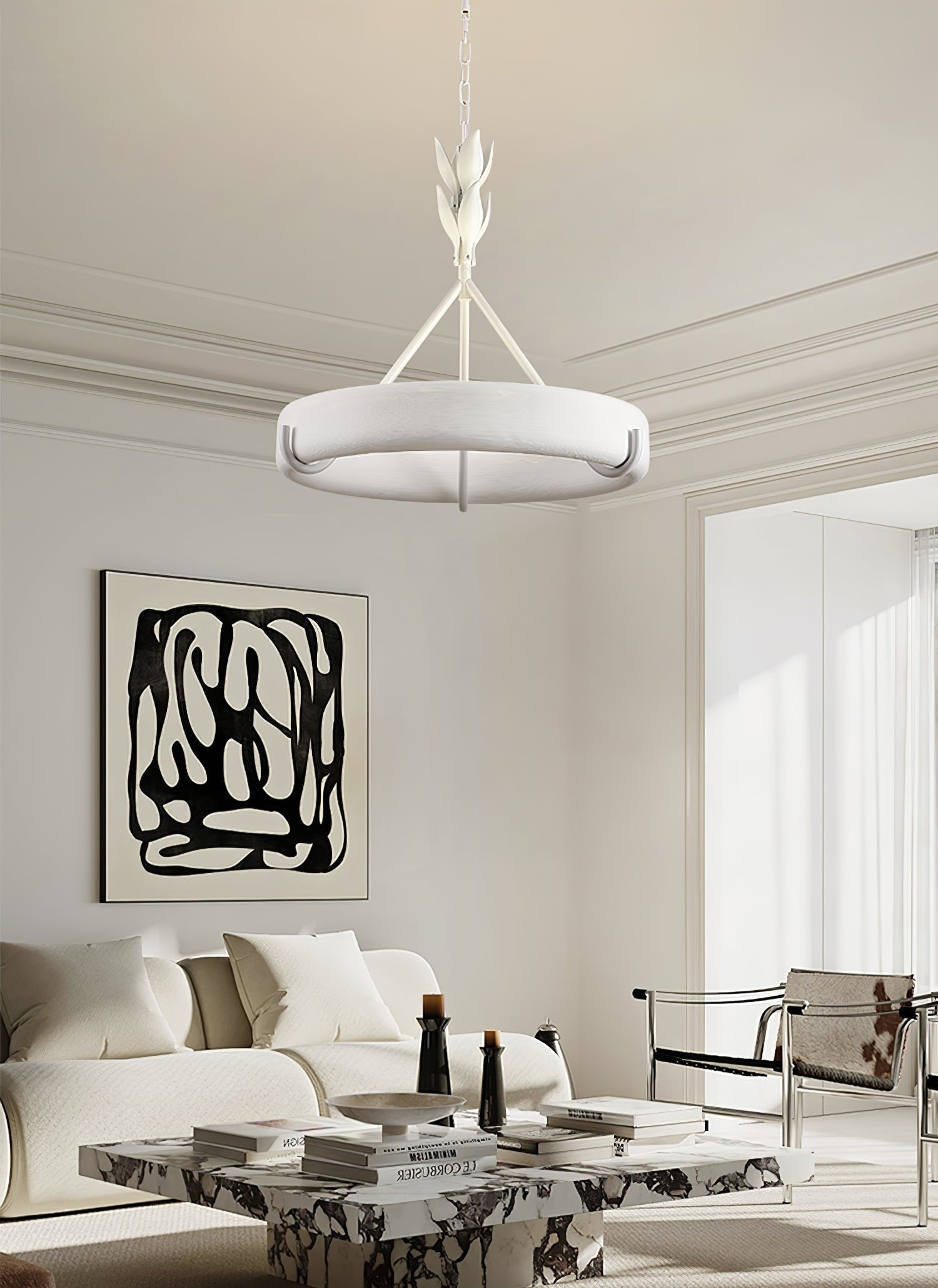Eixor Chandelier Plaster White Floral Shape Minimalist-Neutral Decor