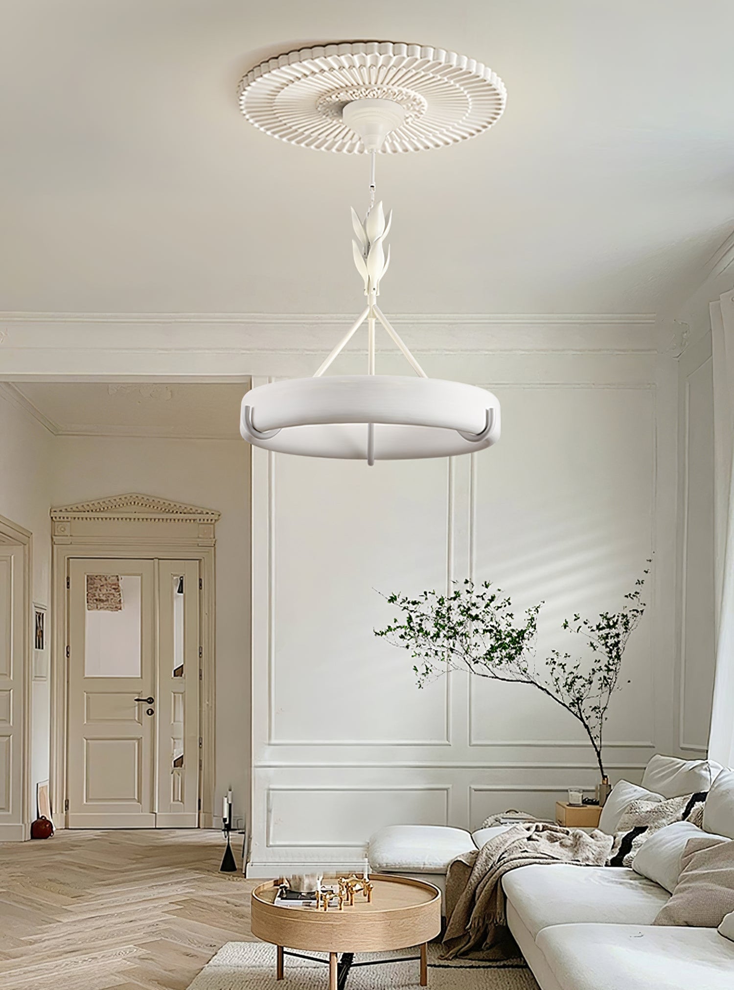 Eixor Chandelier Plaster White Floral Shape Minimalist-Neutral Decor