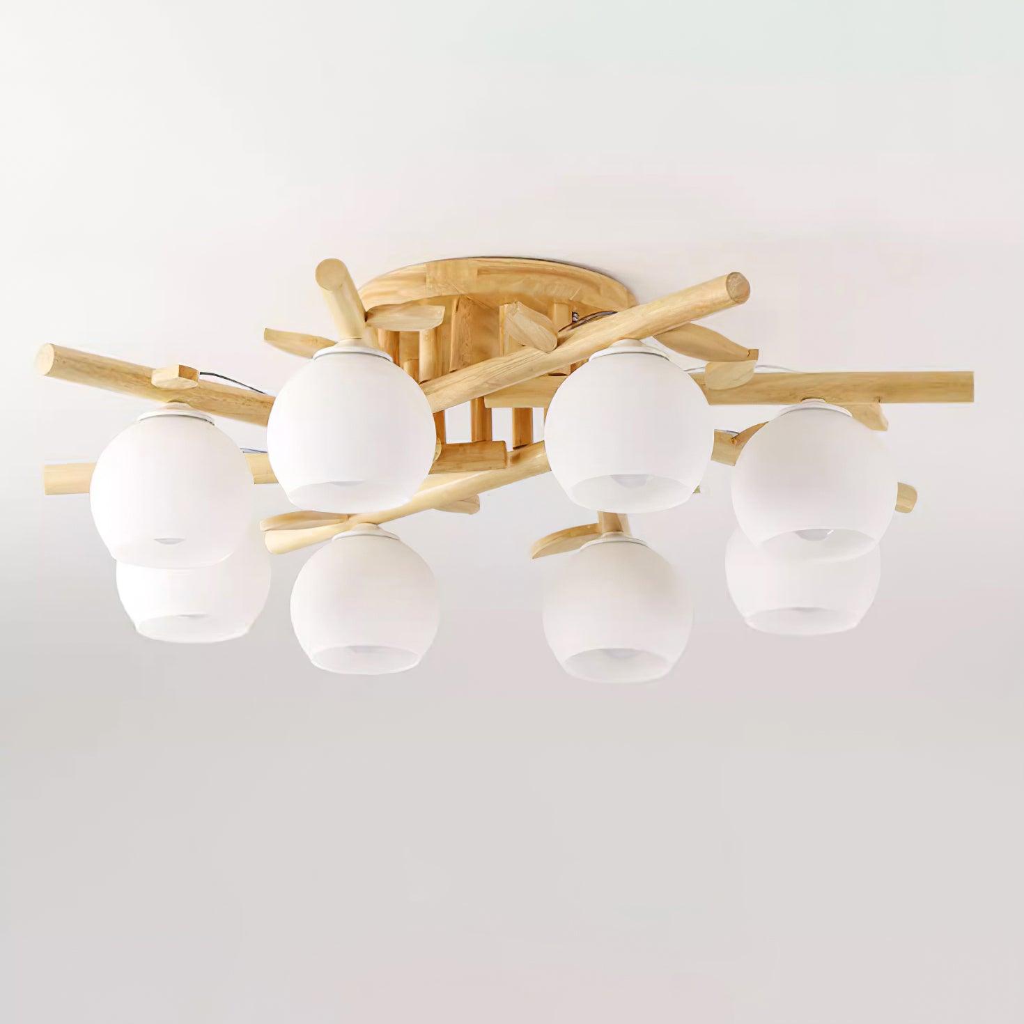 Ceiling Light Wood Body Glass Globes Organic Warm Minimalist