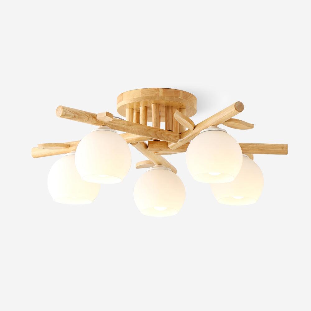 Ceiling Light Wood Body Glass Globes Organic Warm Minimalist