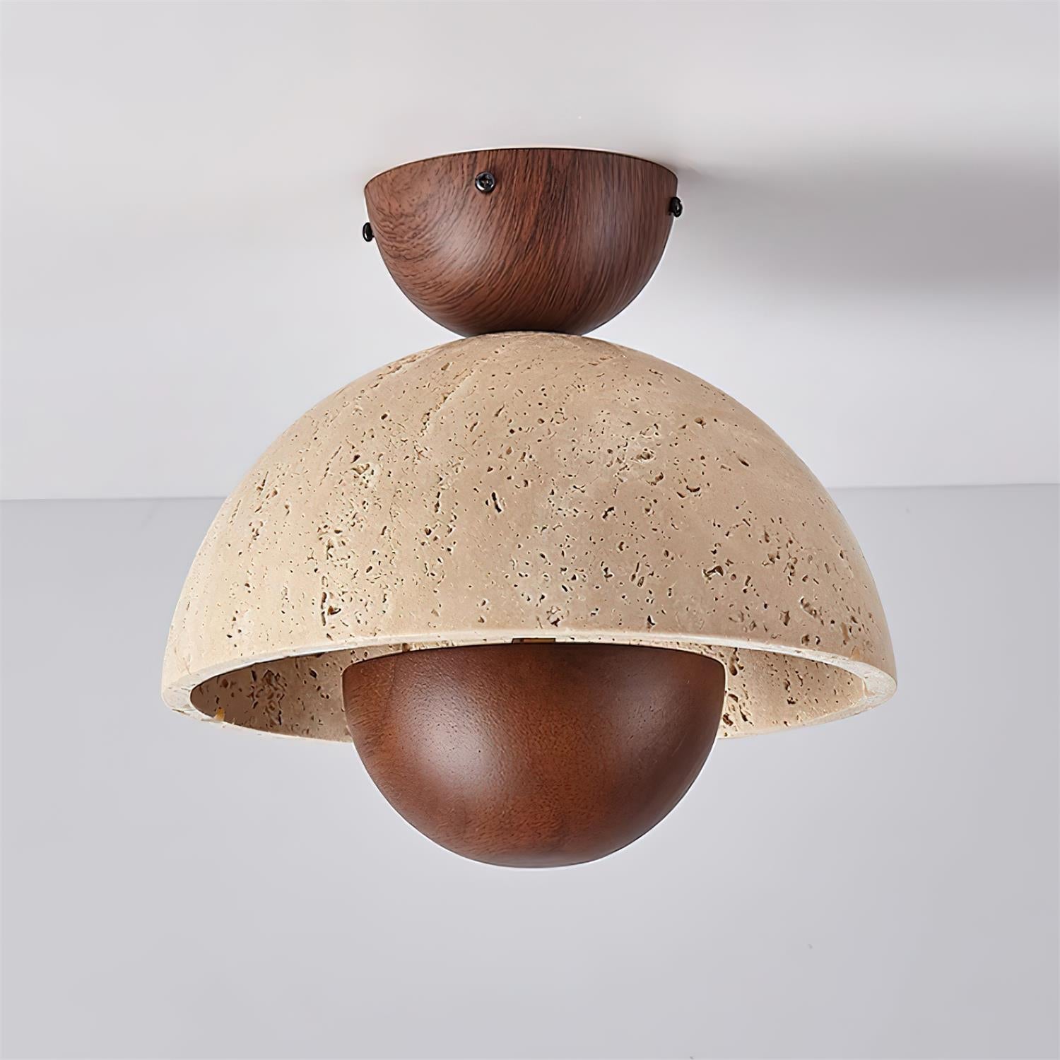Cavora  Ceiling Light Travertine  Wood Dome Shape