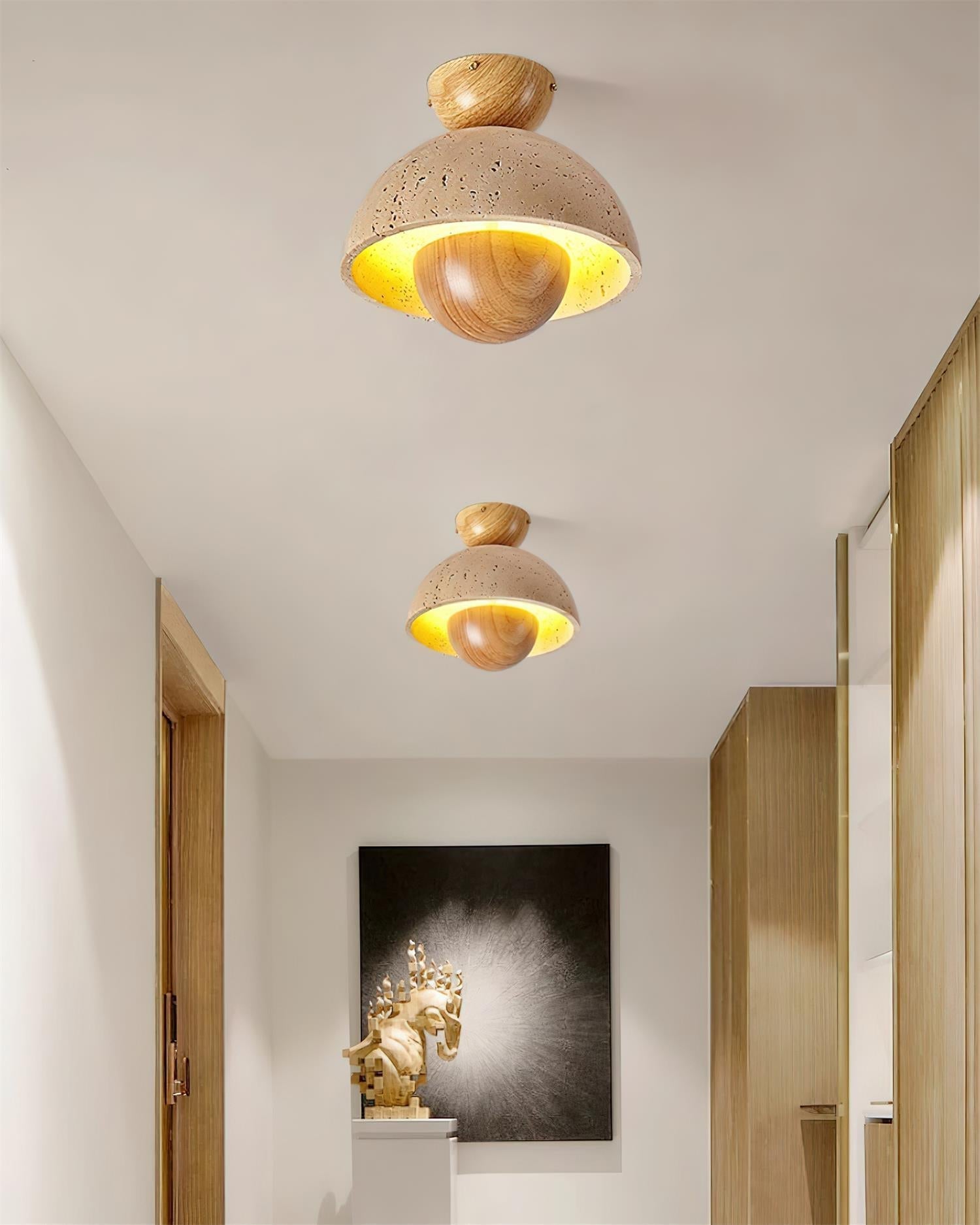 Cavora  Ceiling Light Travertine  Wood Dome Shape