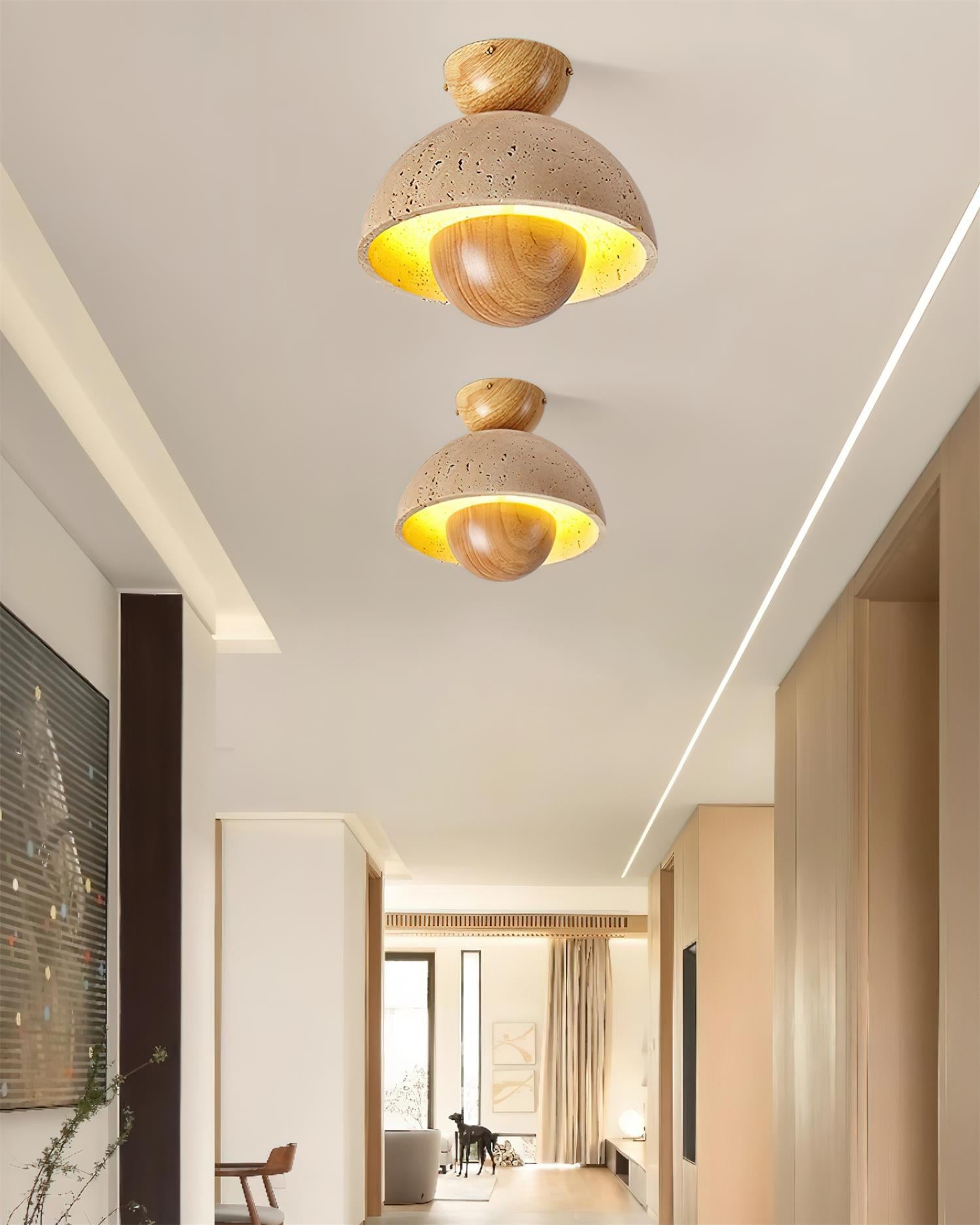 Cavora  Ceiling Light Travertine  Wood Dome Shape