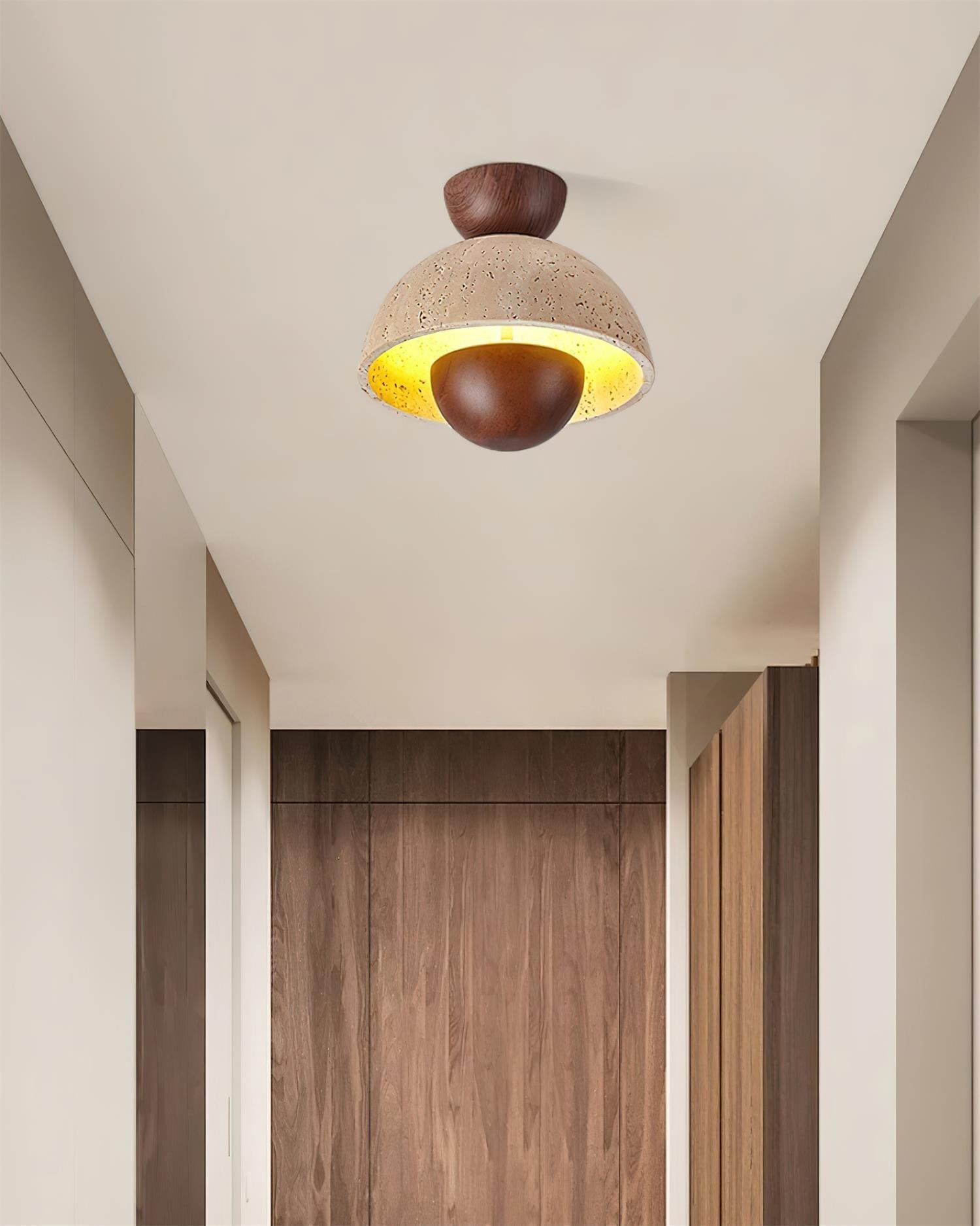 Cavora  Ceiling Light Travertine  Wood Dome Shape