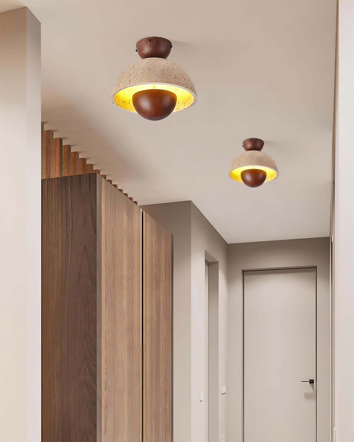 Cavora  Ceiling Light Travertine  Wood Dome Shape