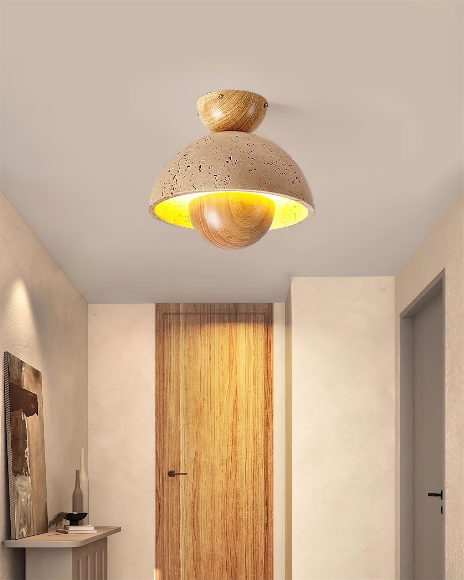 Cavora  Ceiling Light Travertine  Wood Dome Shape