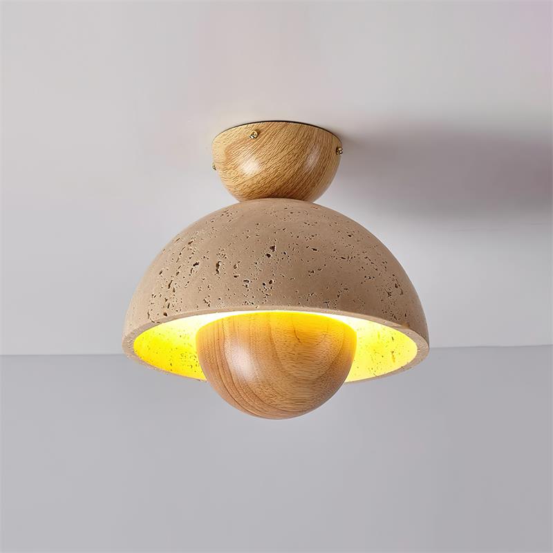 Cavora  Ceiling Light Travertine  Wood Dome Shape